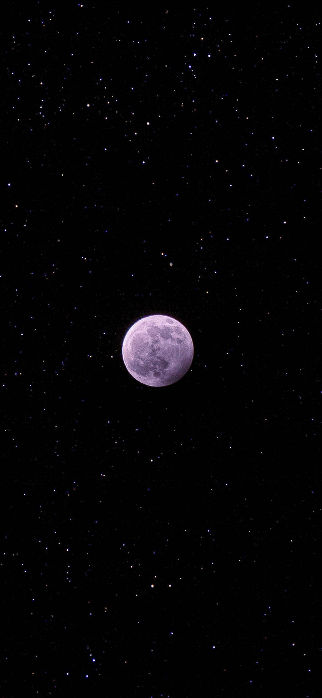 Moon Aesthetic Lavender, luminous purple moon, starfield, Full HD Phone Wallpaper