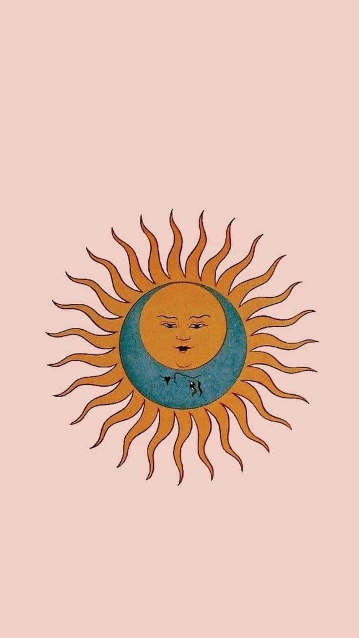 Bohemian Sun Moon Art, sun with a face, orange rays, HD Phone Wallpaper