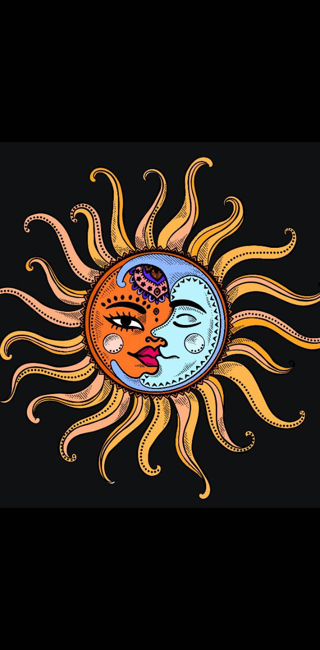 Sun And Moon, stylized sun, moon face, HD Phone Wallpaper