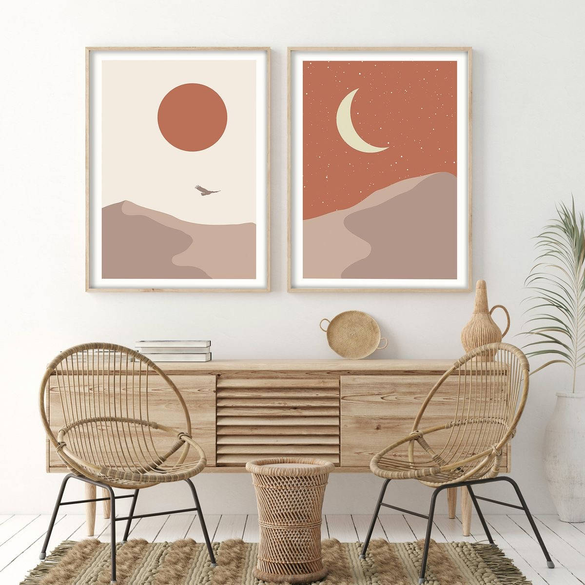 Sun And Moon, terracotta, abstract desert art prints, SD Desktop Wallpaper