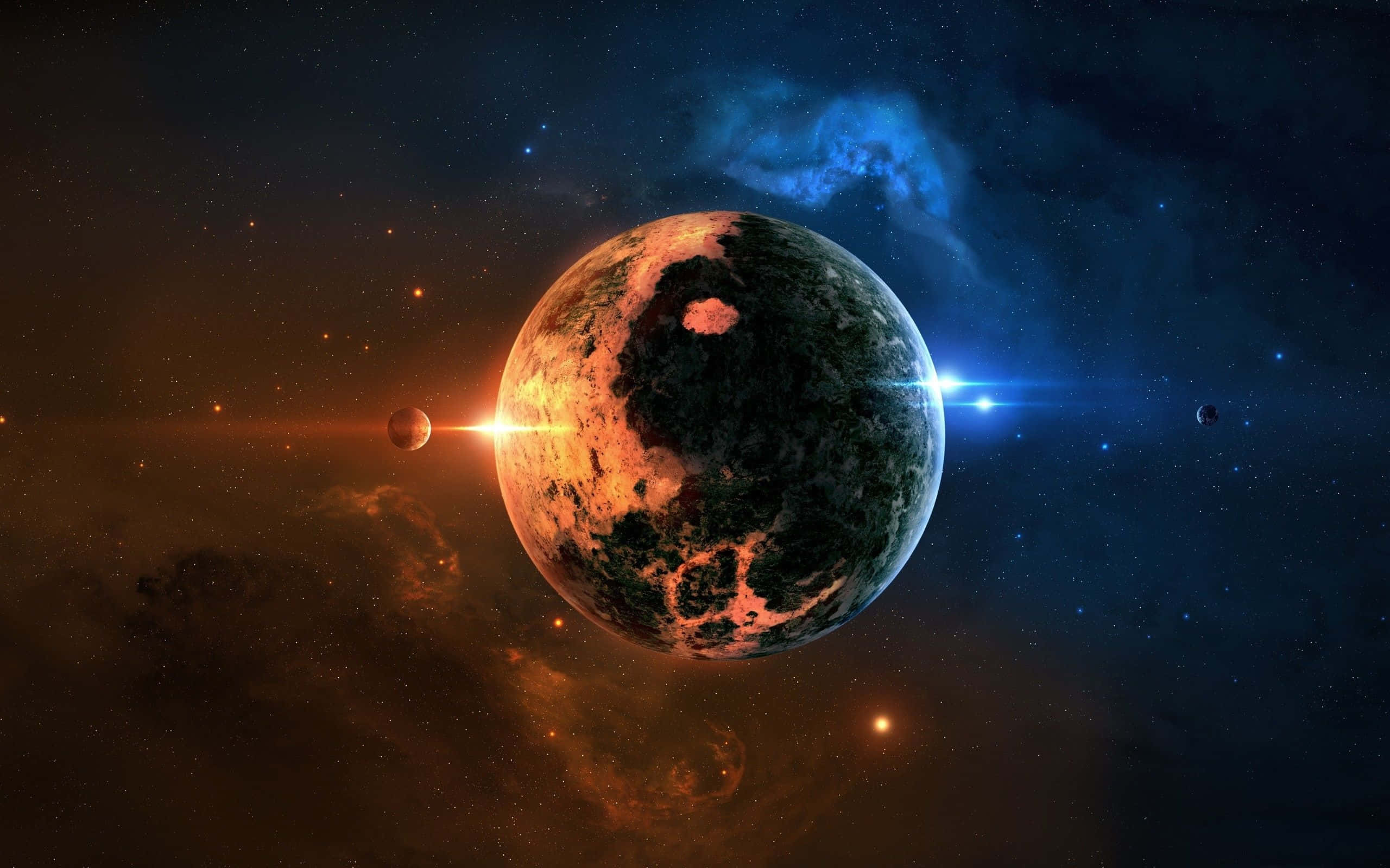 Yin Yang 4K Planet, glowing orange, dark green, 2K Desktop Wallpaper
