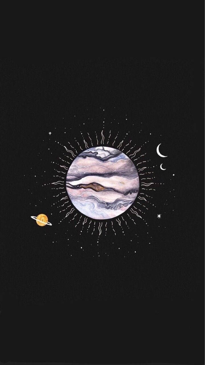 Sun And Moon, striped planet, rings, HD Phone Wallpaper