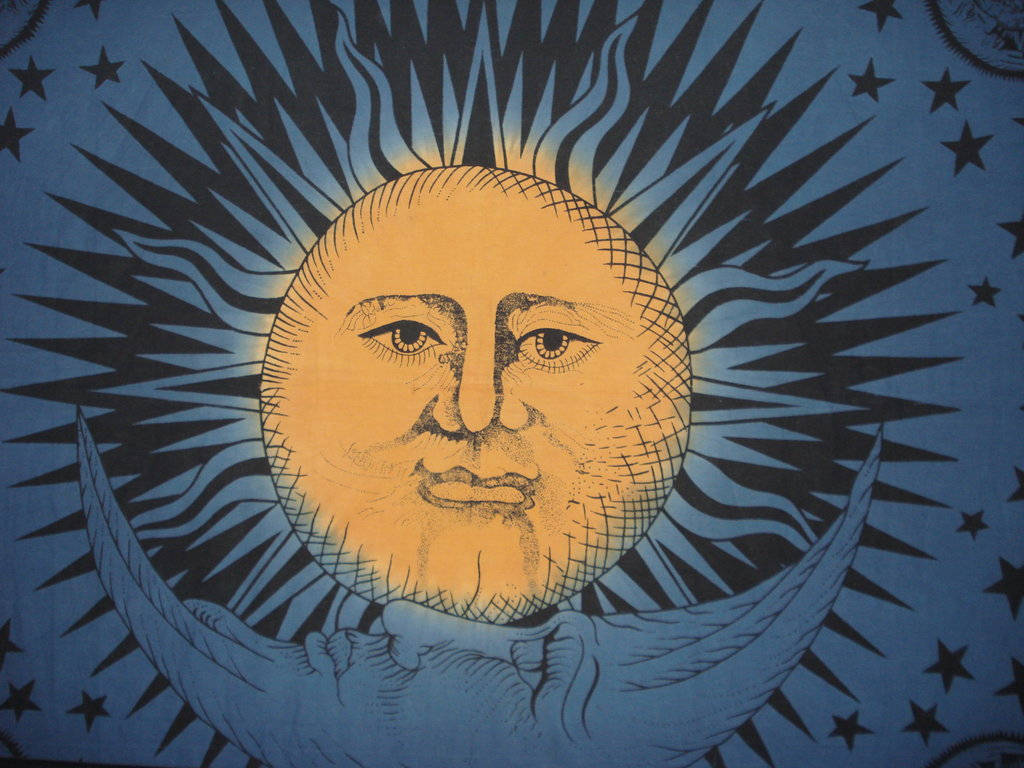 Sun And Moon, crescent moon, starry blue night sky, SD Desktop Wallpaper
