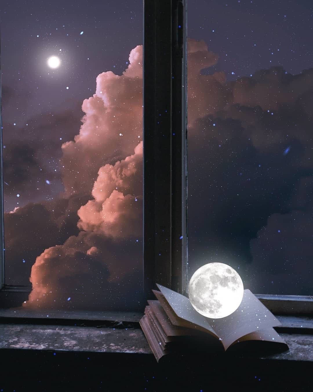 Sun And Moon, moon, open book, HD Phone Wallpaper