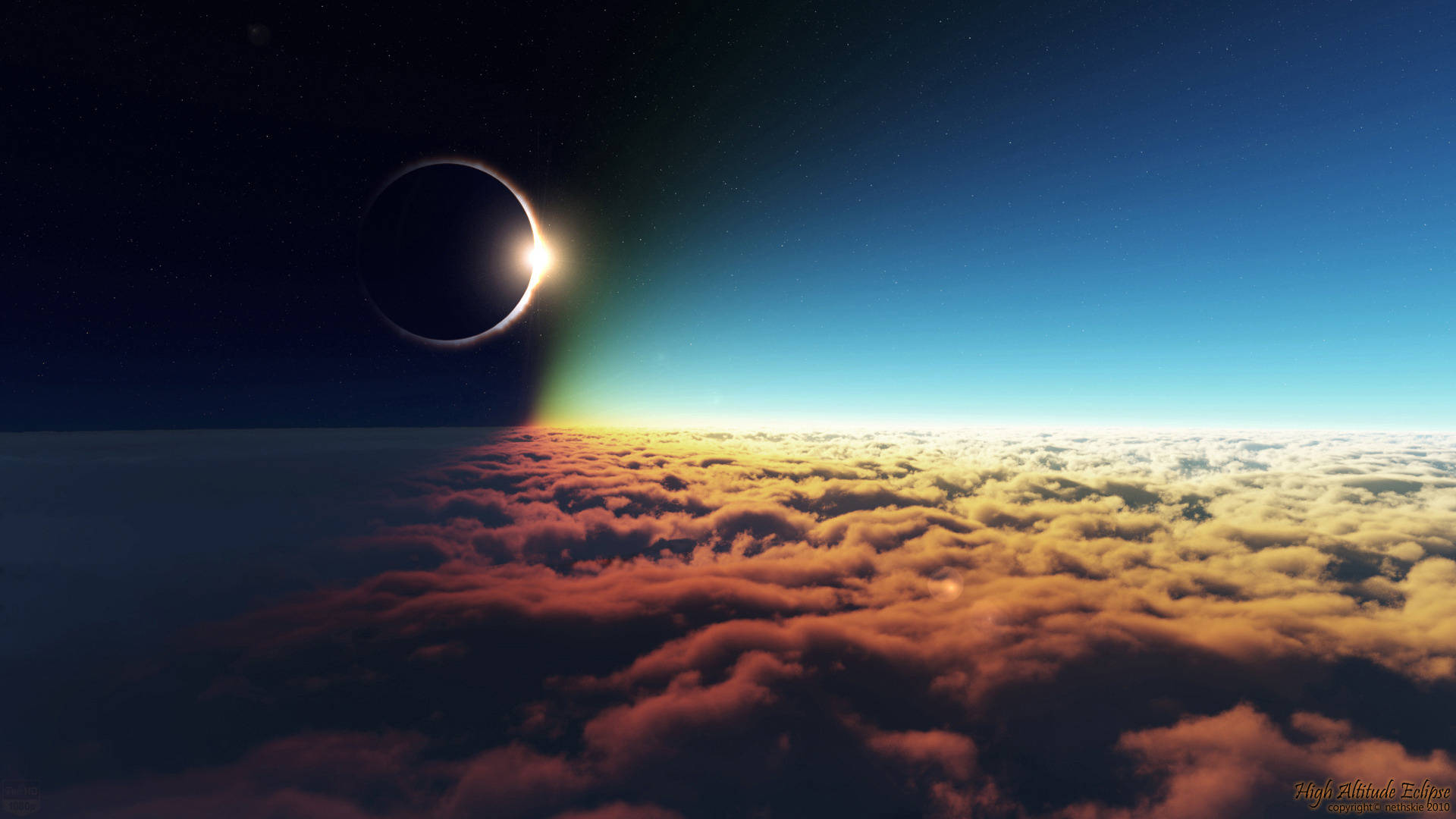 Sun And Moon, solar eclipse, golden light, Full HD Desktop Wallpaper