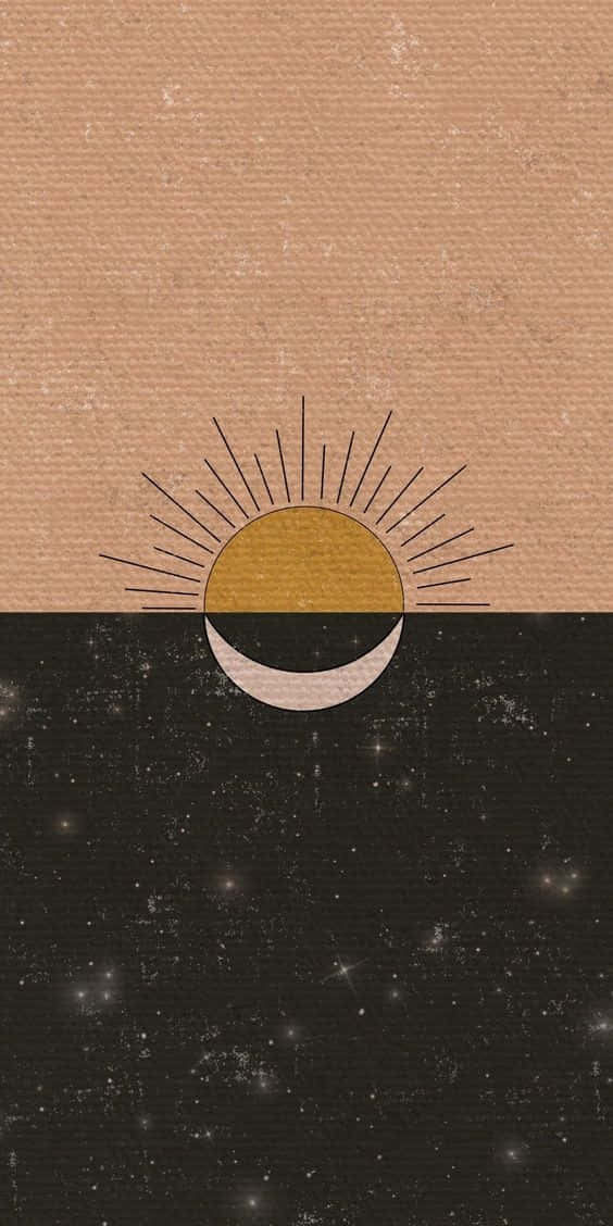 sun and moon, golden sun, crescent moon, SD Phone Wallpaper