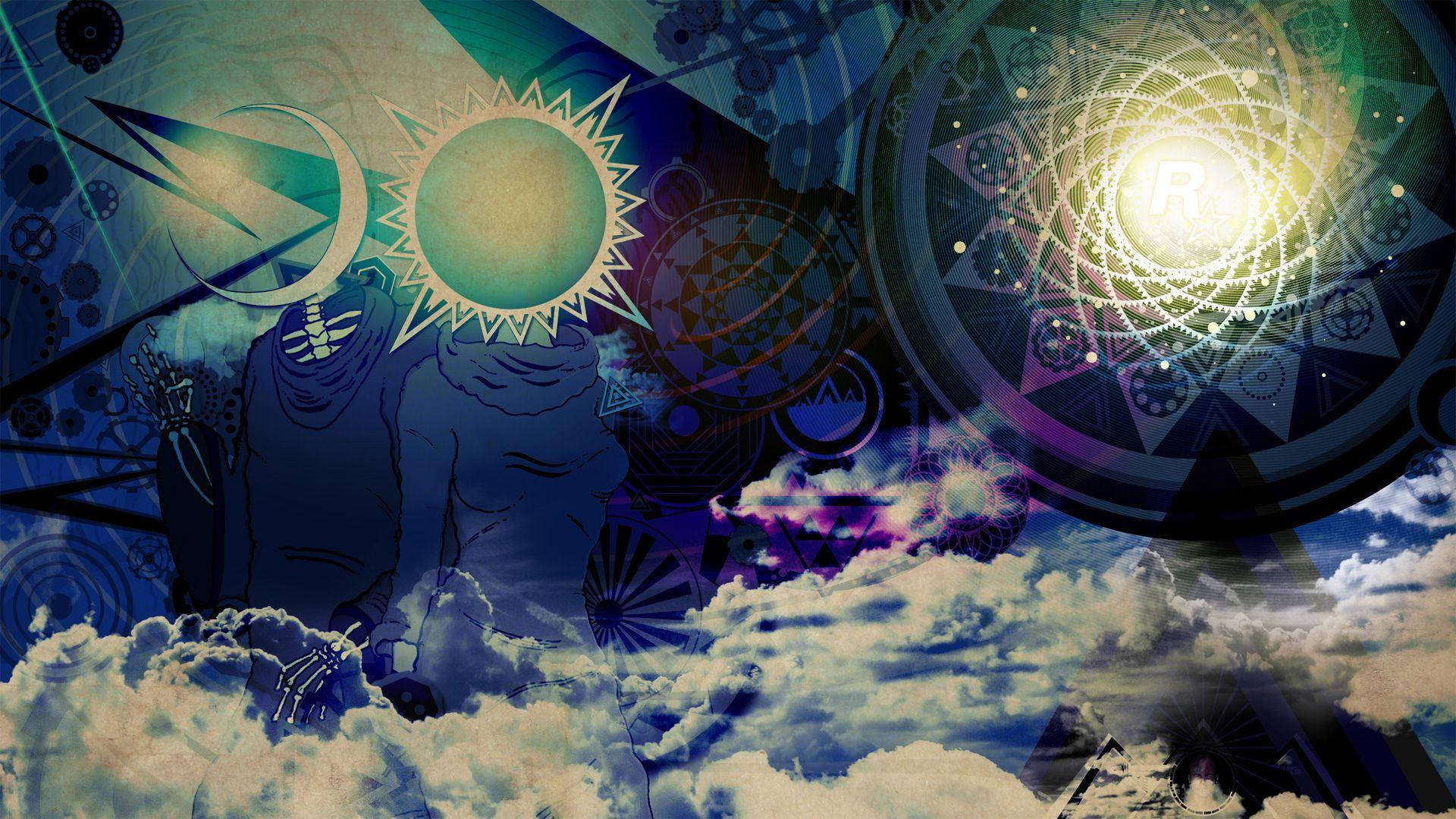 Sun and Moon, skeletal figure, sun for a head, Full HD Desktop Wallpaper