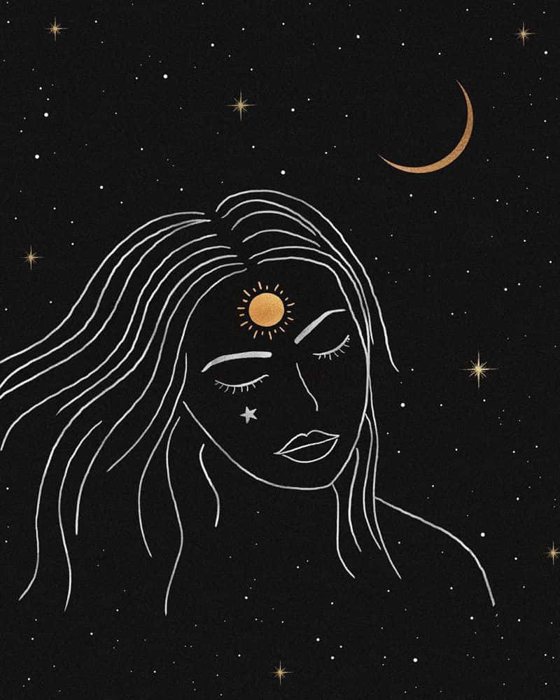 Sun and Moon, serene woman, closed eyes, SD Phone Wallpaper