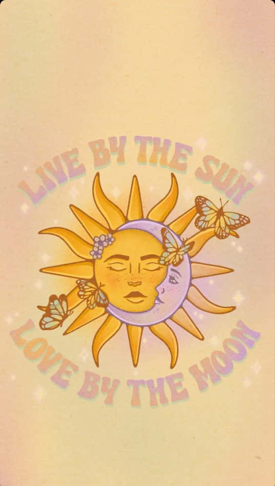 Sun and Moon, butterflies, soft gradient background, SD Phone Wallpaper