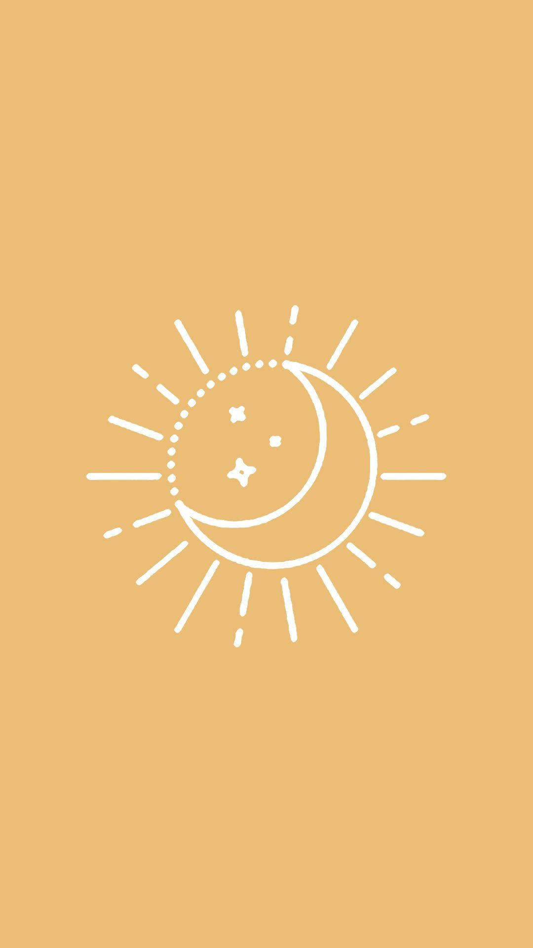 sun, moon, white line drawing, Full HD Phone Wallpaper
