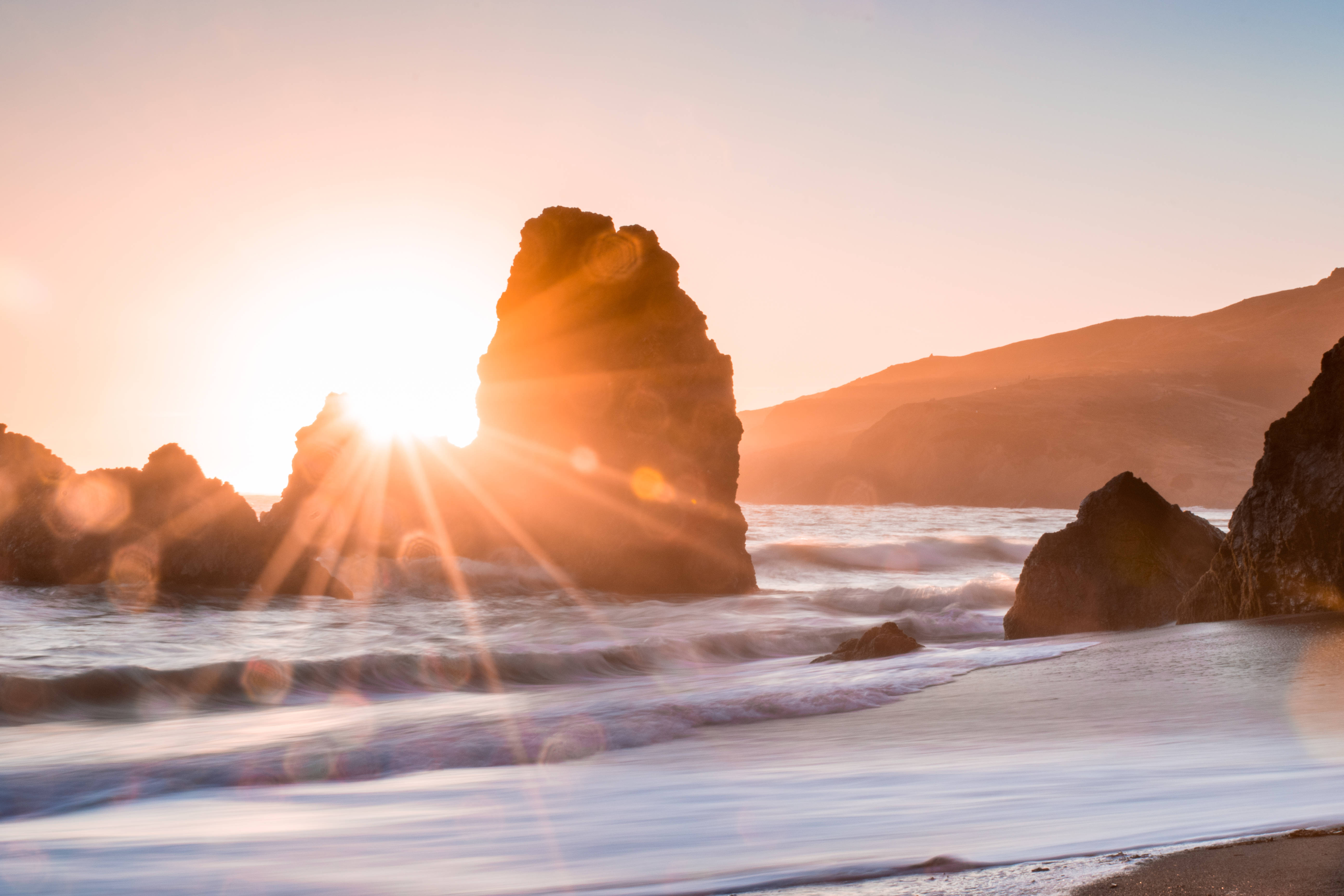sunrise, horizon, sea stacks, 5K Desktop Wallpaper