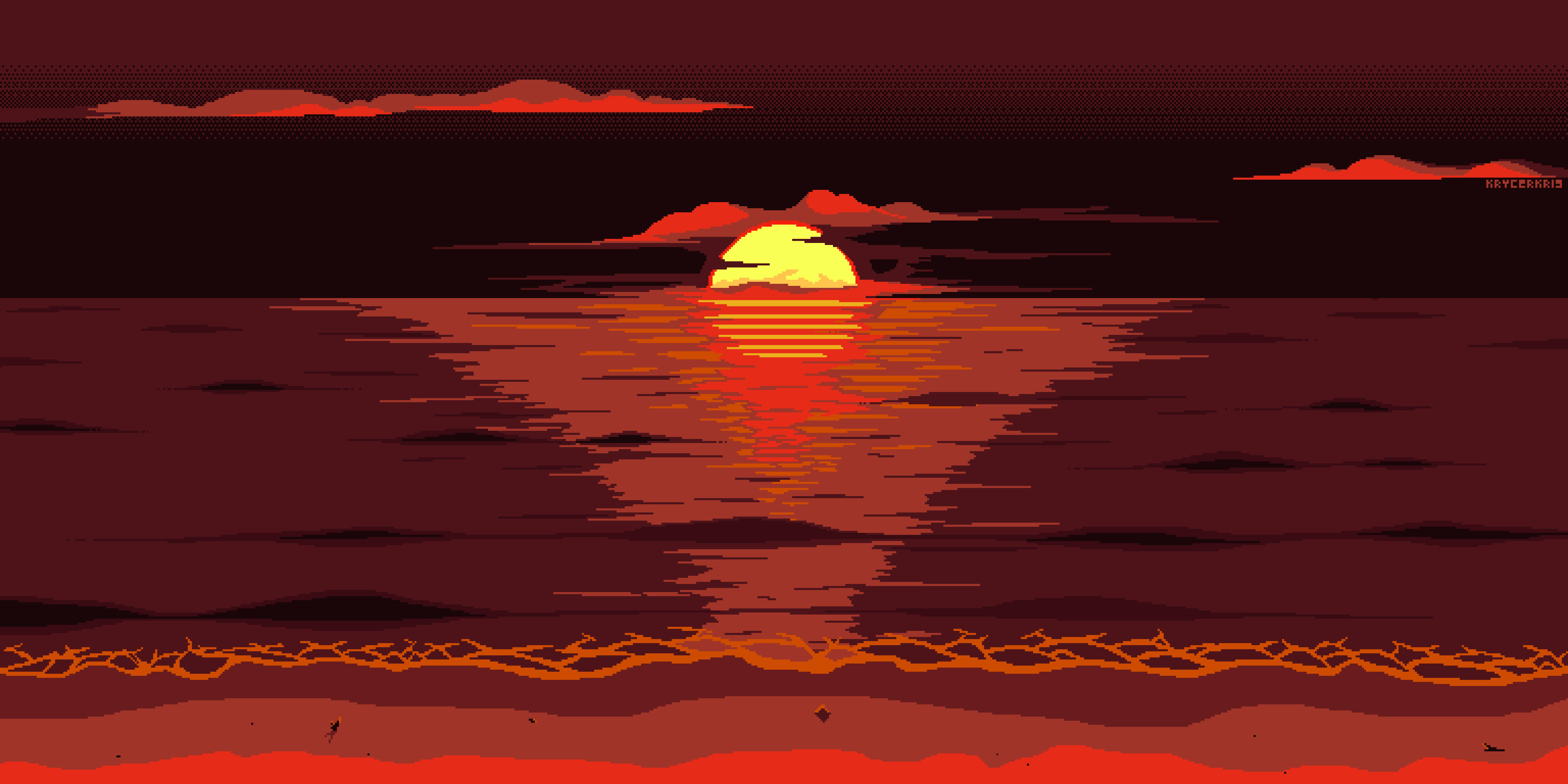 Sunset, pixel-art, glowing sun, 8K Desktop Wallpaper