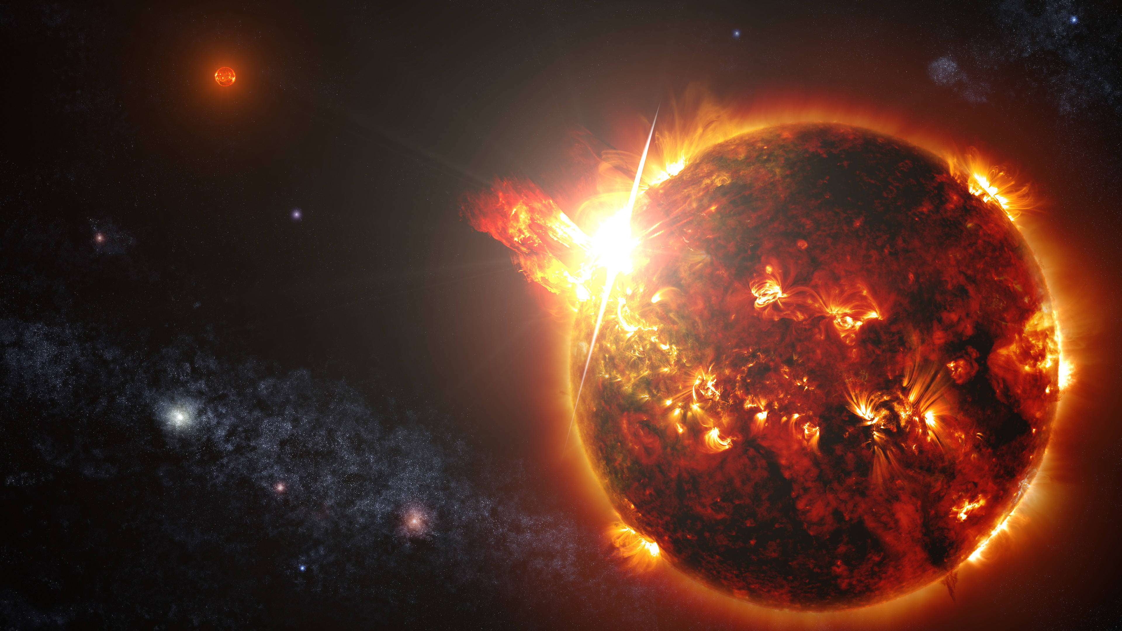 4D Ultra HD, scorching sun, solar flares, 4K Desktop Wallpaper
