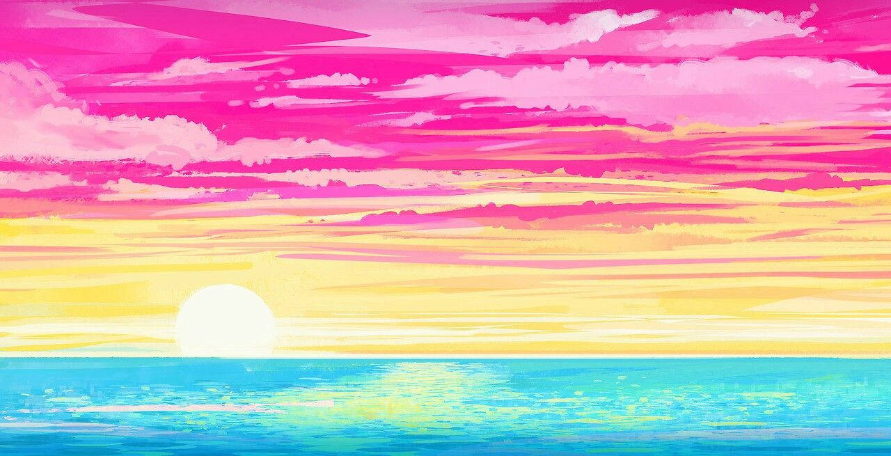 pansexual sunset horizon, pink, yellow, HD Desktop Wallpaper