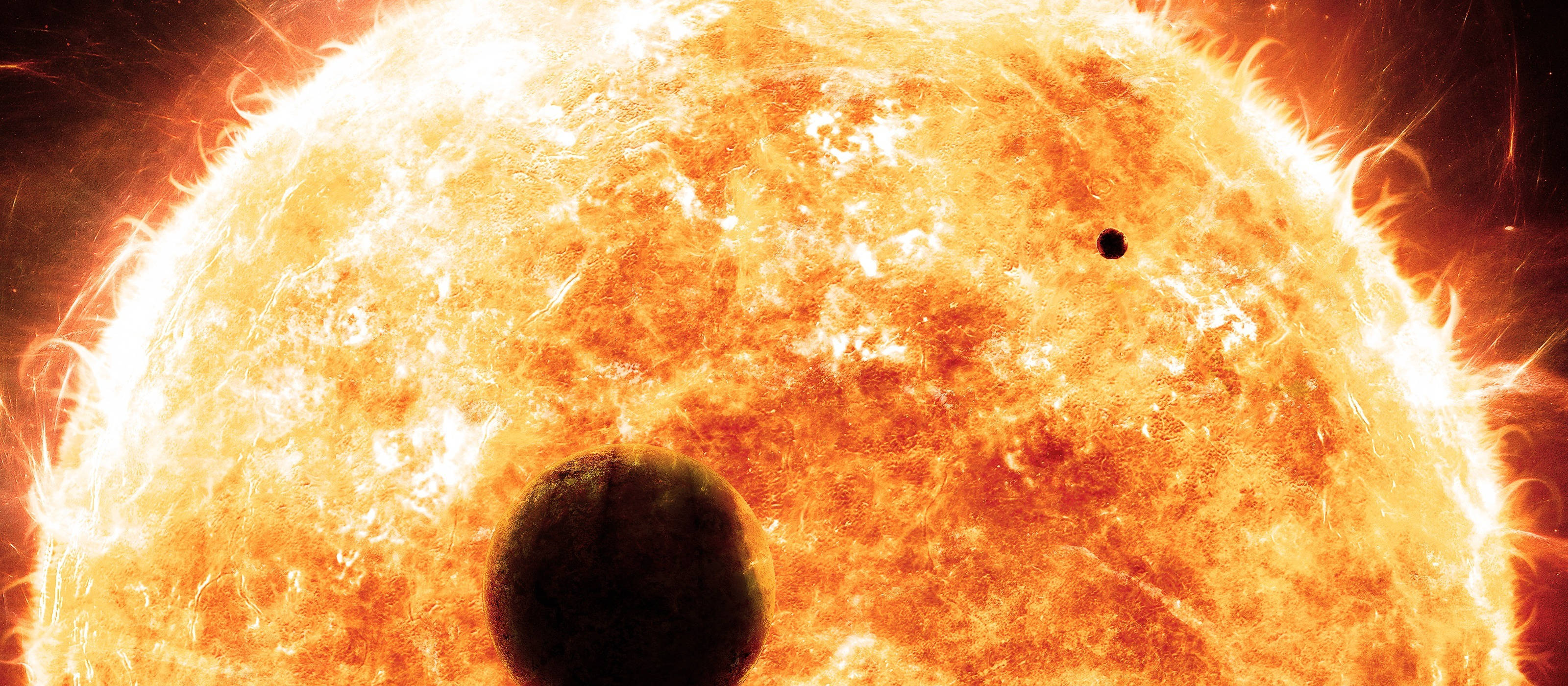 Sun HD, fiery sun, glowing orange and yellow plasma, 2K Desktop Wallpaper