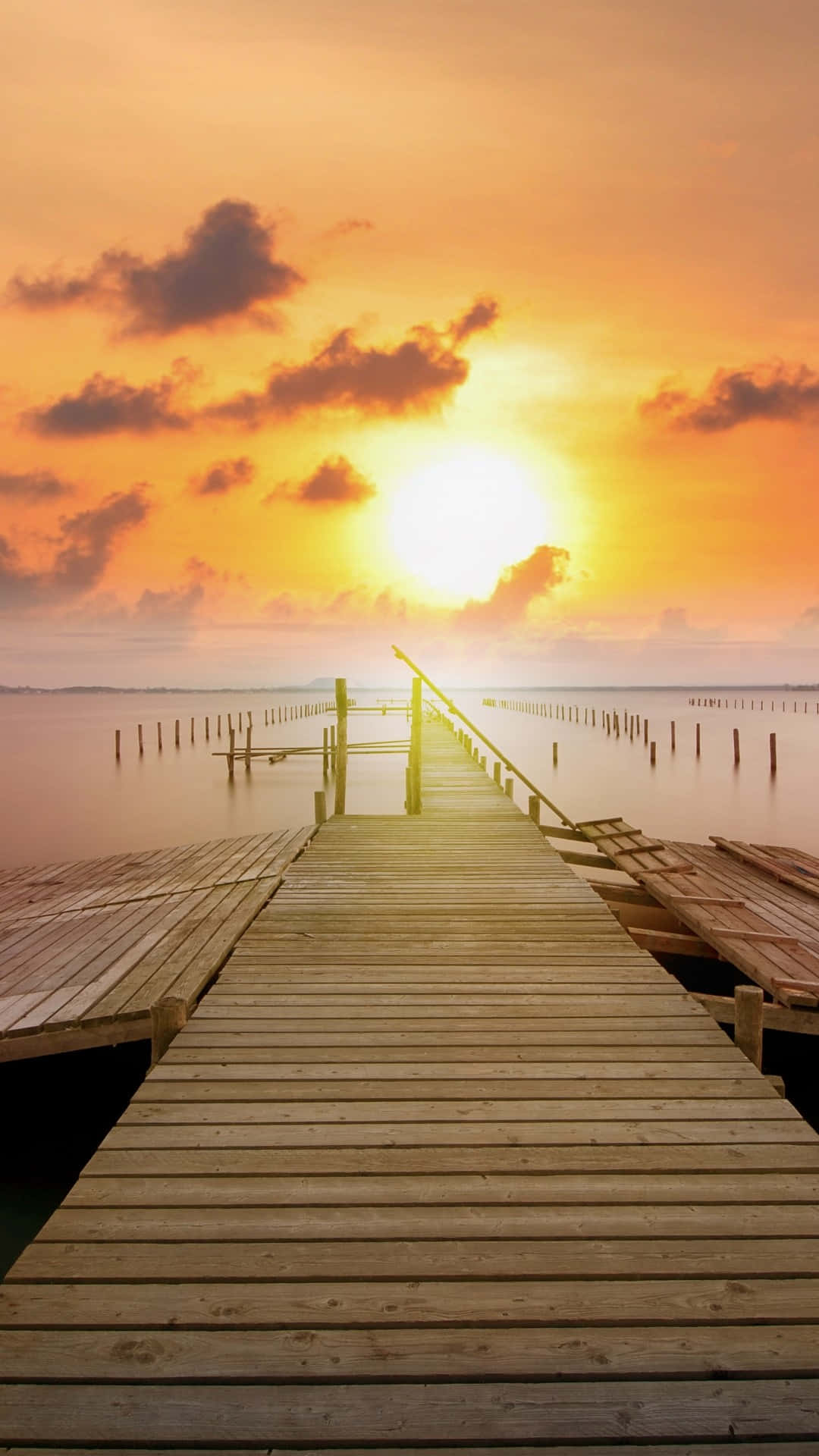 Sun Rise, beach, wooden pier, Full HD Phone Wallpaper
