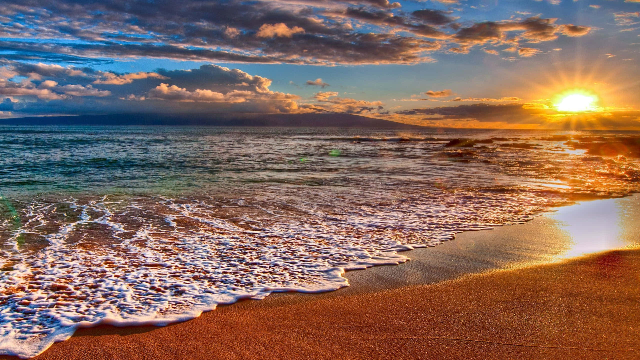 Sun Rise, beach shore, golden sunset, 2K Desktop Wallpaper