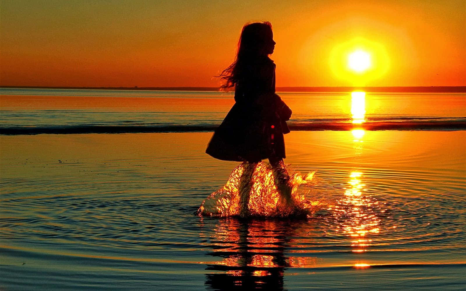 little girl, sun rise, silhouette, HD Desktop Wallpaper