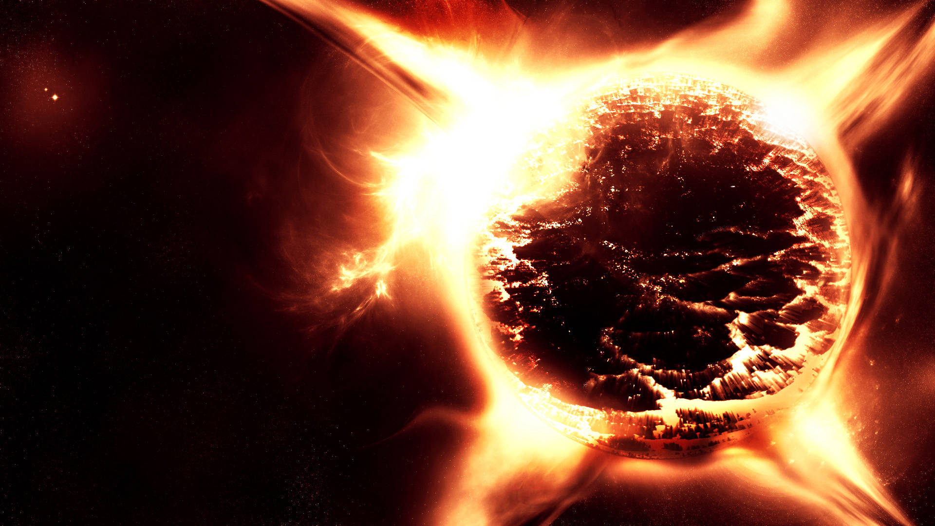 Sun HD Silhouette, fiery celestial body, radiant orange plasma, Full HD Desktop Wallpaper