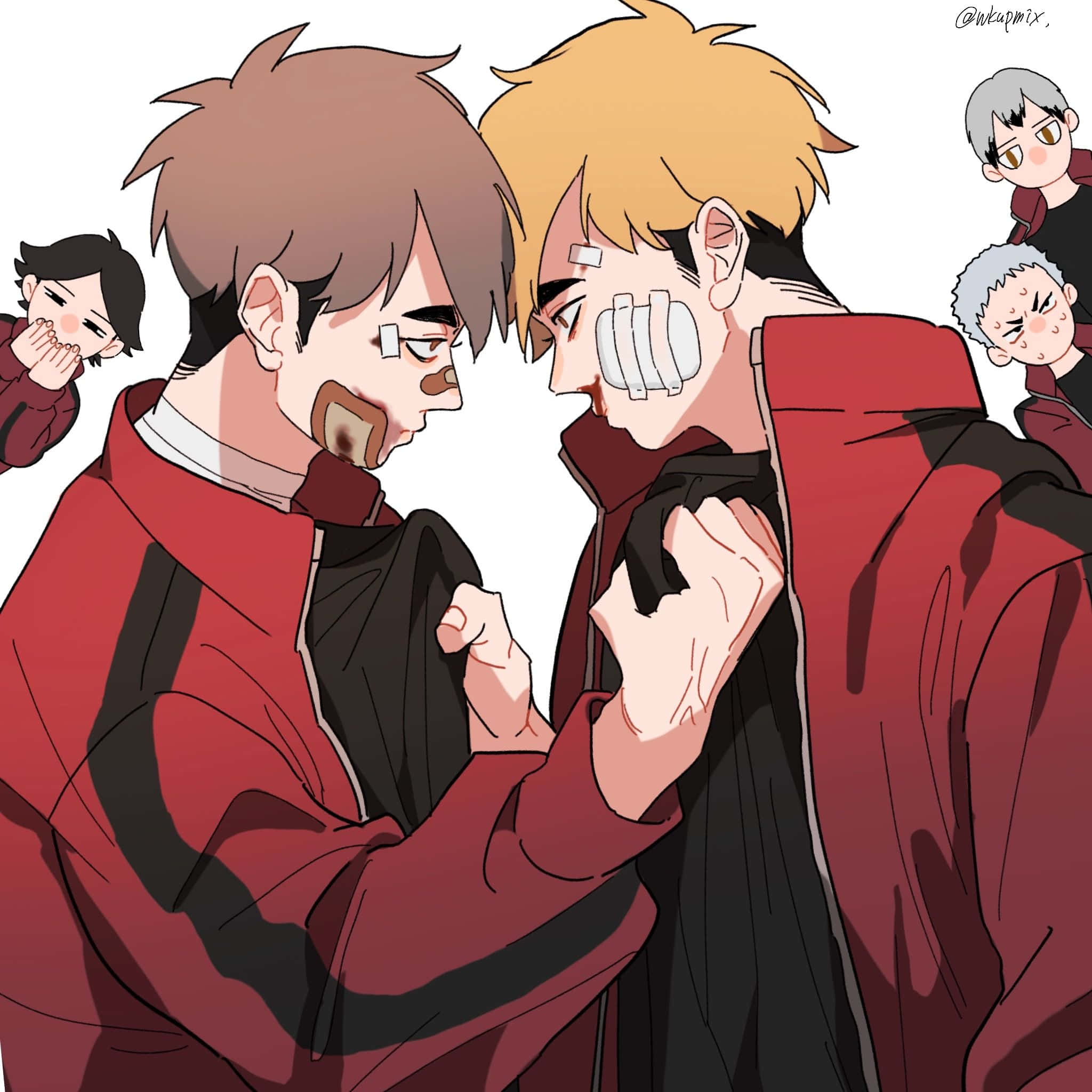Suna Rintarou, red jackets, bandaged faces, Full HD Desktop Wallpaper