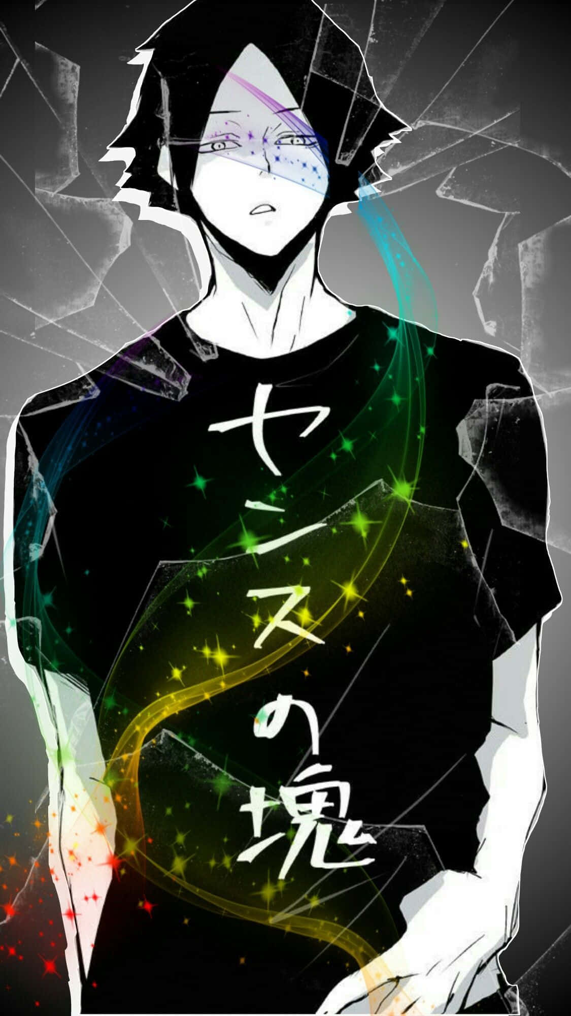 Suna Rintarou, cracked glass effect, glowing colorful energy, Full HD Phone Wallpaper