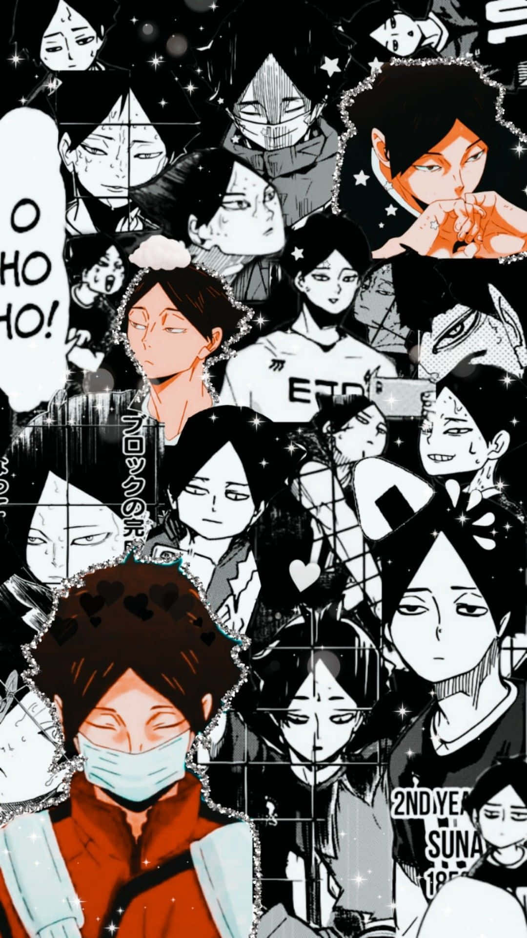 Suna Rintarou, anime collage, black white and orange accents, Full HD Phone Wallpaper