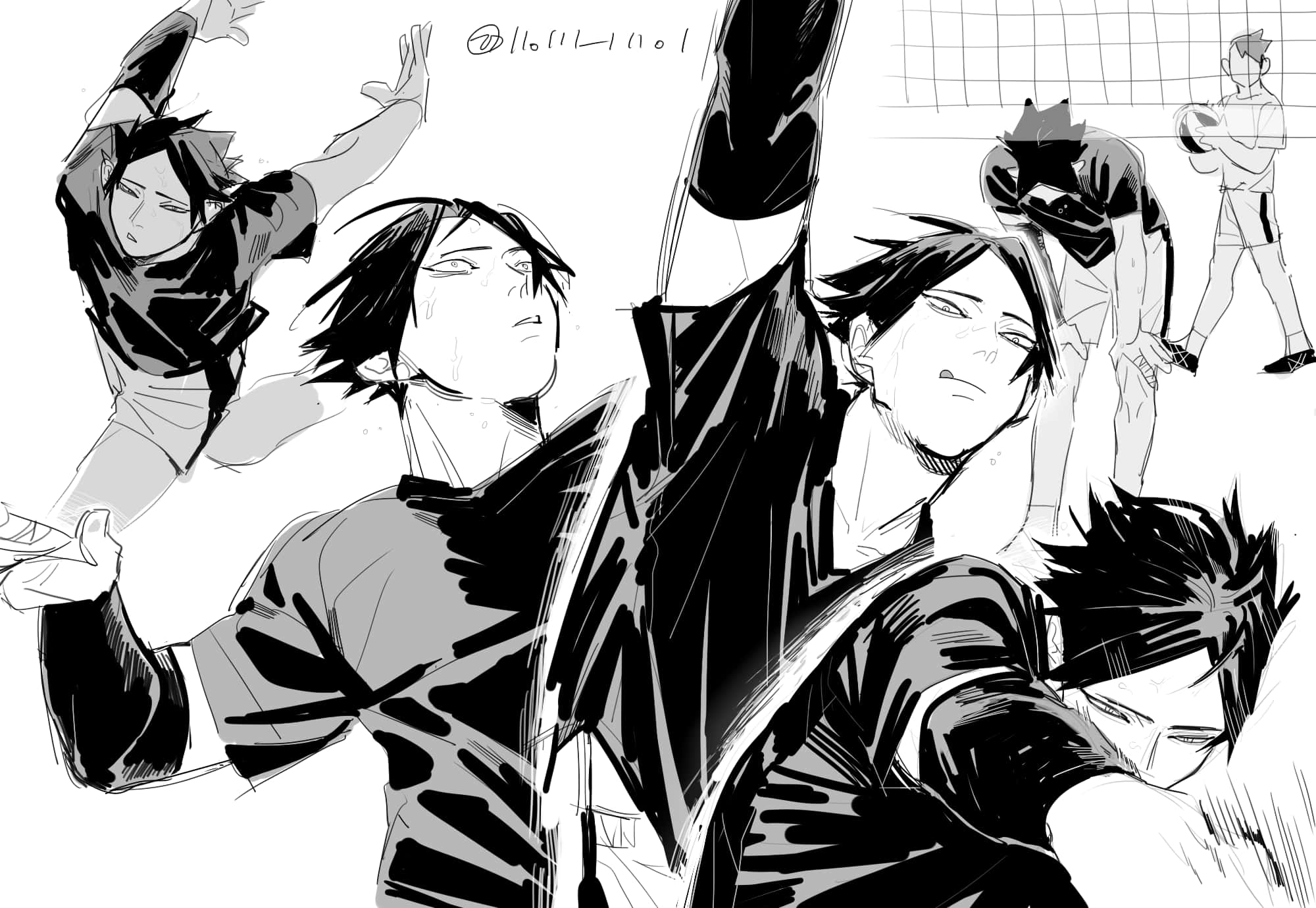Suna Rintarou, black and white anime illustration, volleyball players, Full HD Desktop Wallpaper
