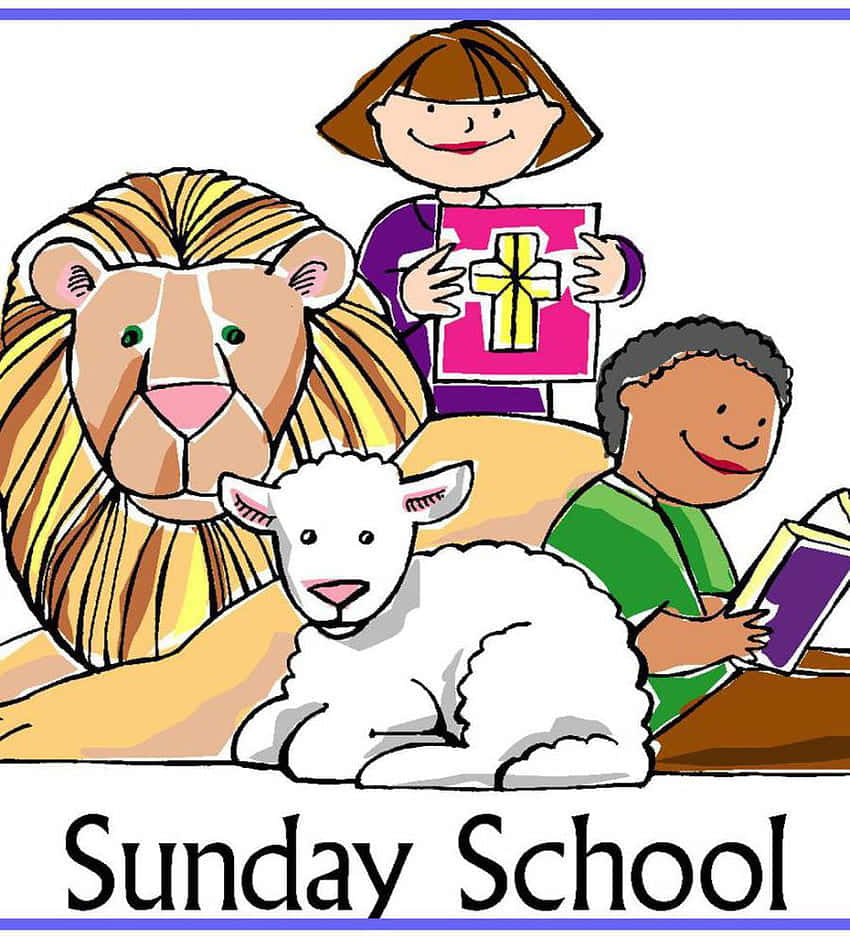 Sunday School, cartoon illustration, children, SD Phone Wallpaper