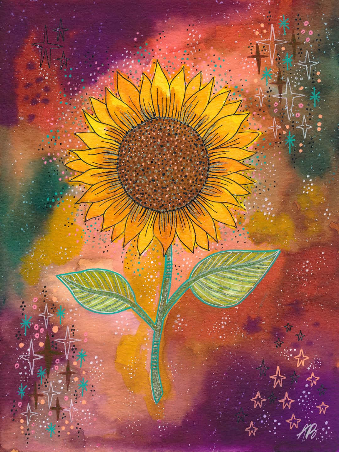 sunflower, stars, cosmic backdrop, HD Phone Wallpaper