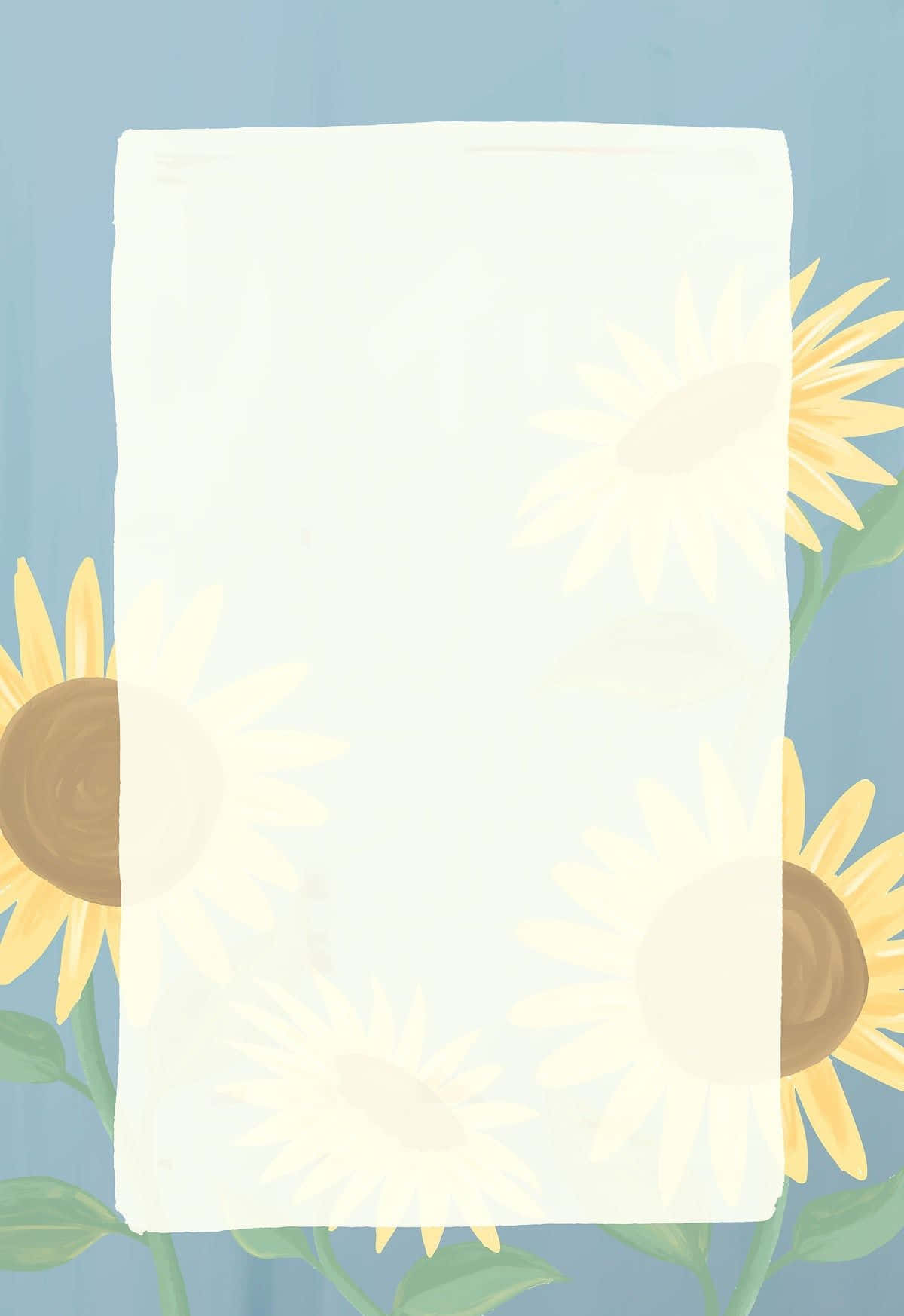 Sunflower Aesthetic iPhone, white rectangle, soft blue background, HD Phone Wallpaper