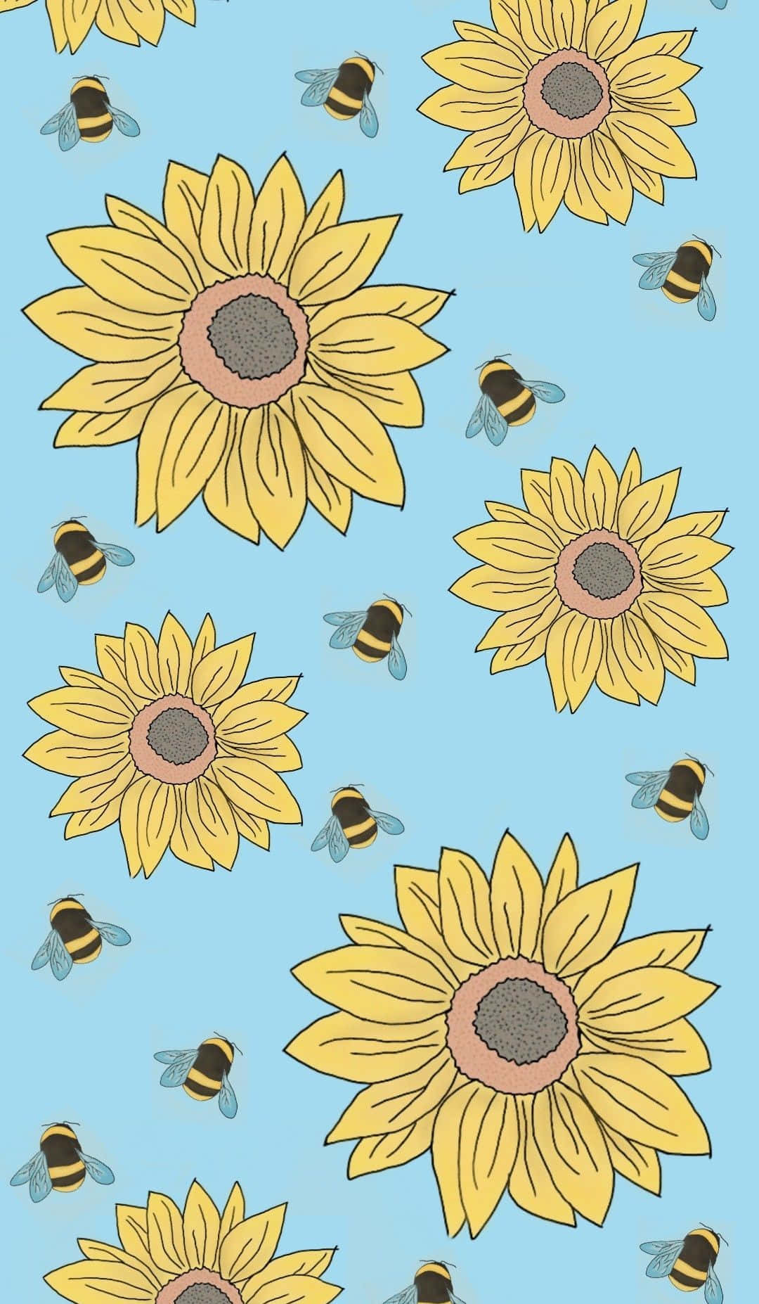 sunflower aesthetic iPhone, vibrant yellow sunflowers, buzzing bees, HD Phone Wallpaper