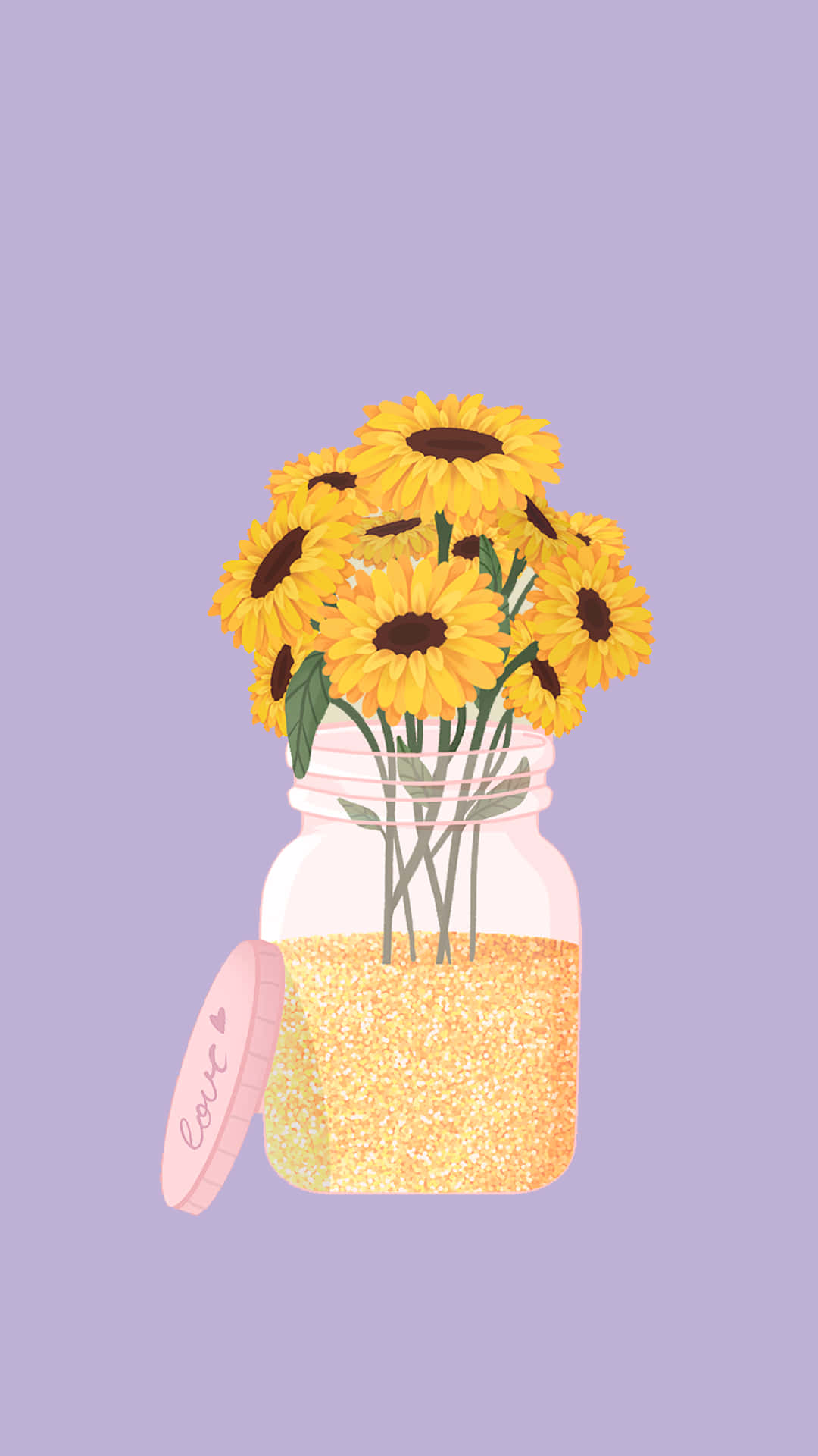 sunflower aesthetic iphone, glass jar, glitter, Full HD Phone Wallpaper