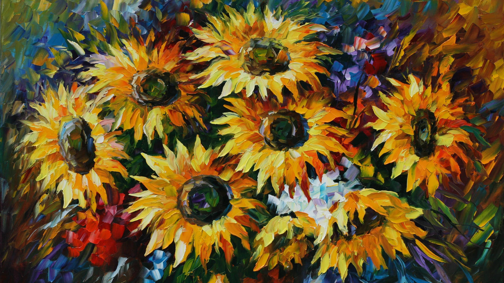 Sunflower Bouquet Laptop, sunflowers, golden petals, Full HD Desktop Wallpaper