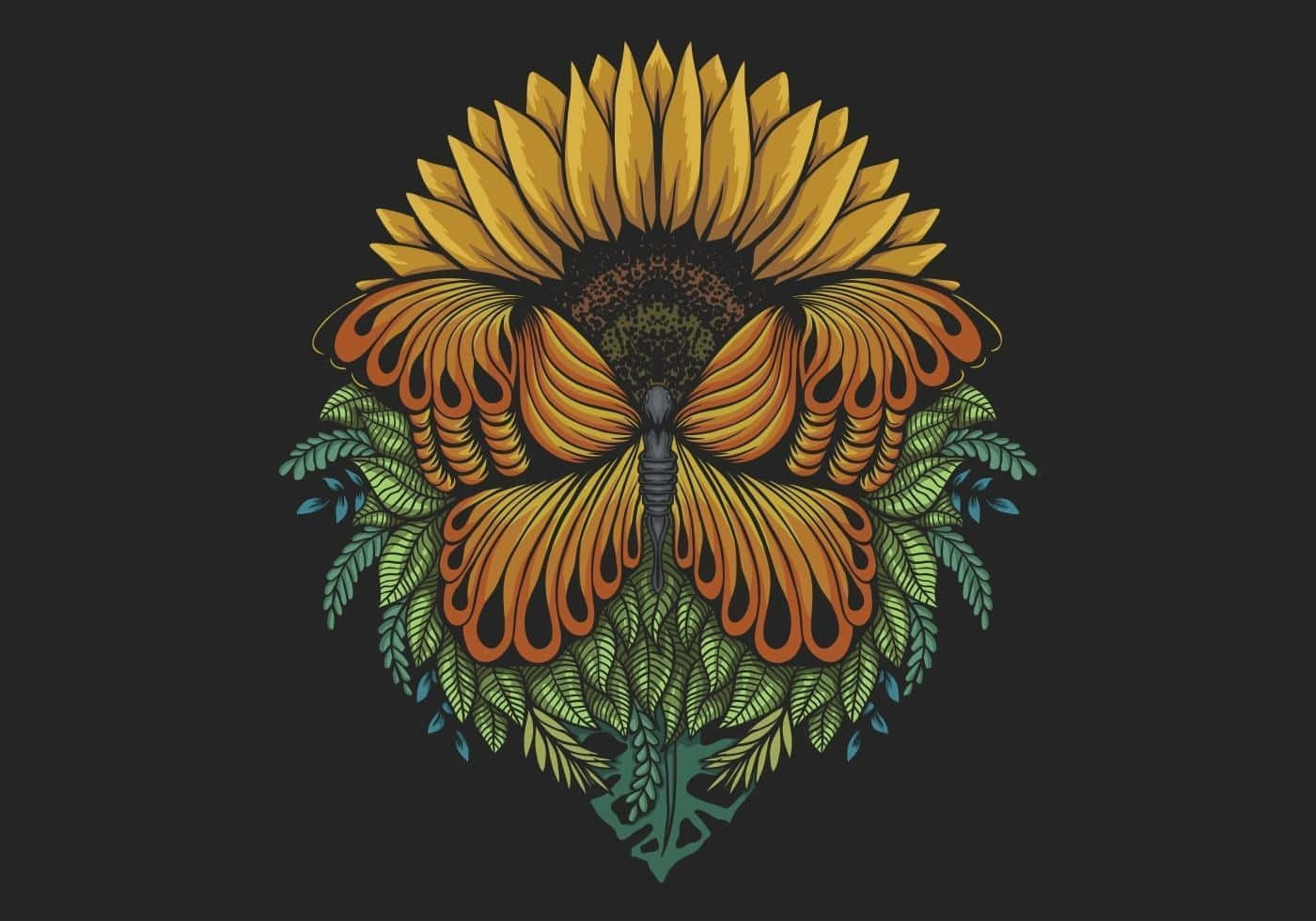 Sunflower Butterfly Artwork, sunflower, butterfly wings, HD Desktop Wallpaper