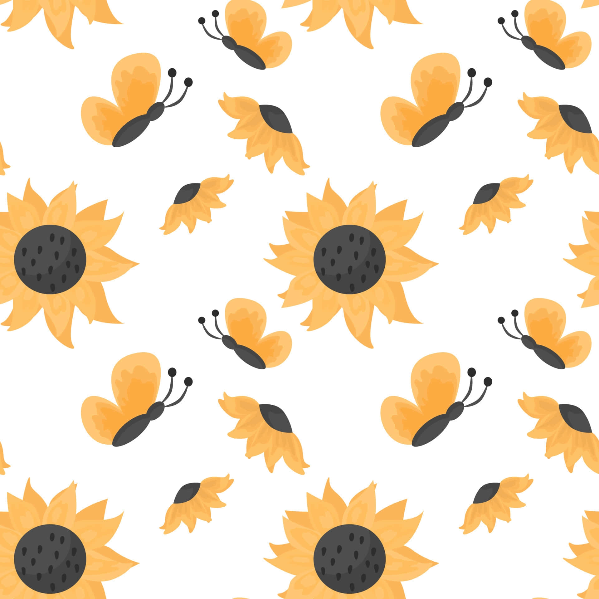 sunflower butterfly pattern, stylized sunflowers, butterflies, Full HD Desktop Wallpaper