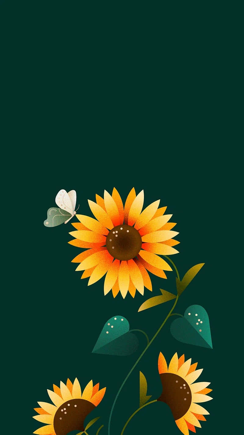 sunflower, white butterfly, deep green background, HD Phone Wallpaper