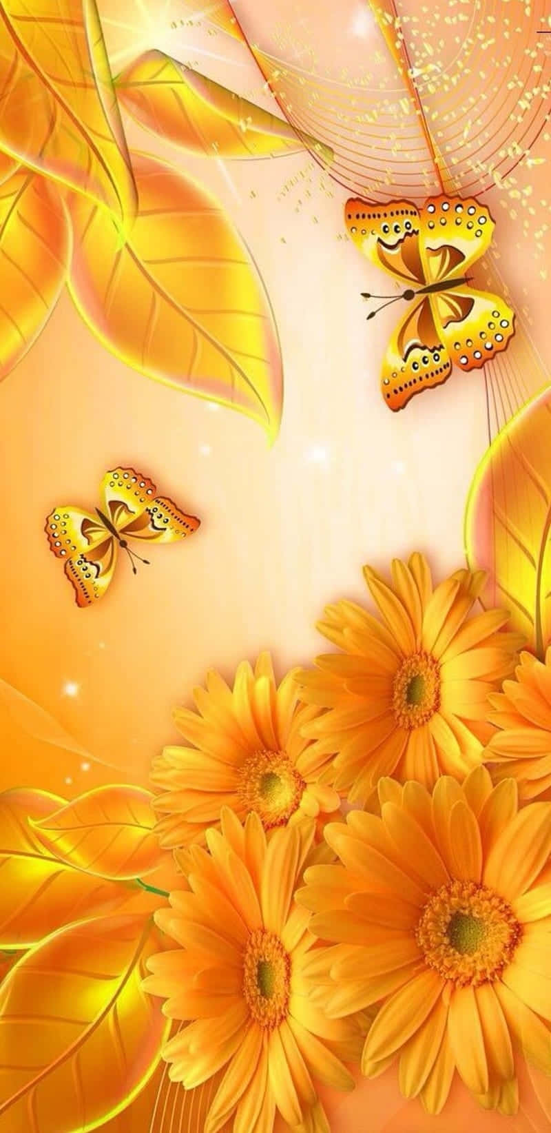 Golden butterflies, radiant orange marigolds, glowing autumn leaves, HD Phone Wallpaper