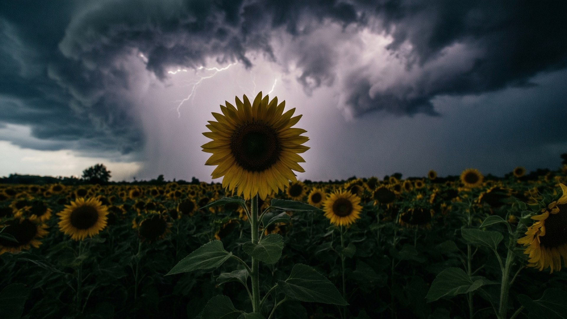 Stormy Field, vibrant sunflower, field, Full HD Desktop Wallpaper