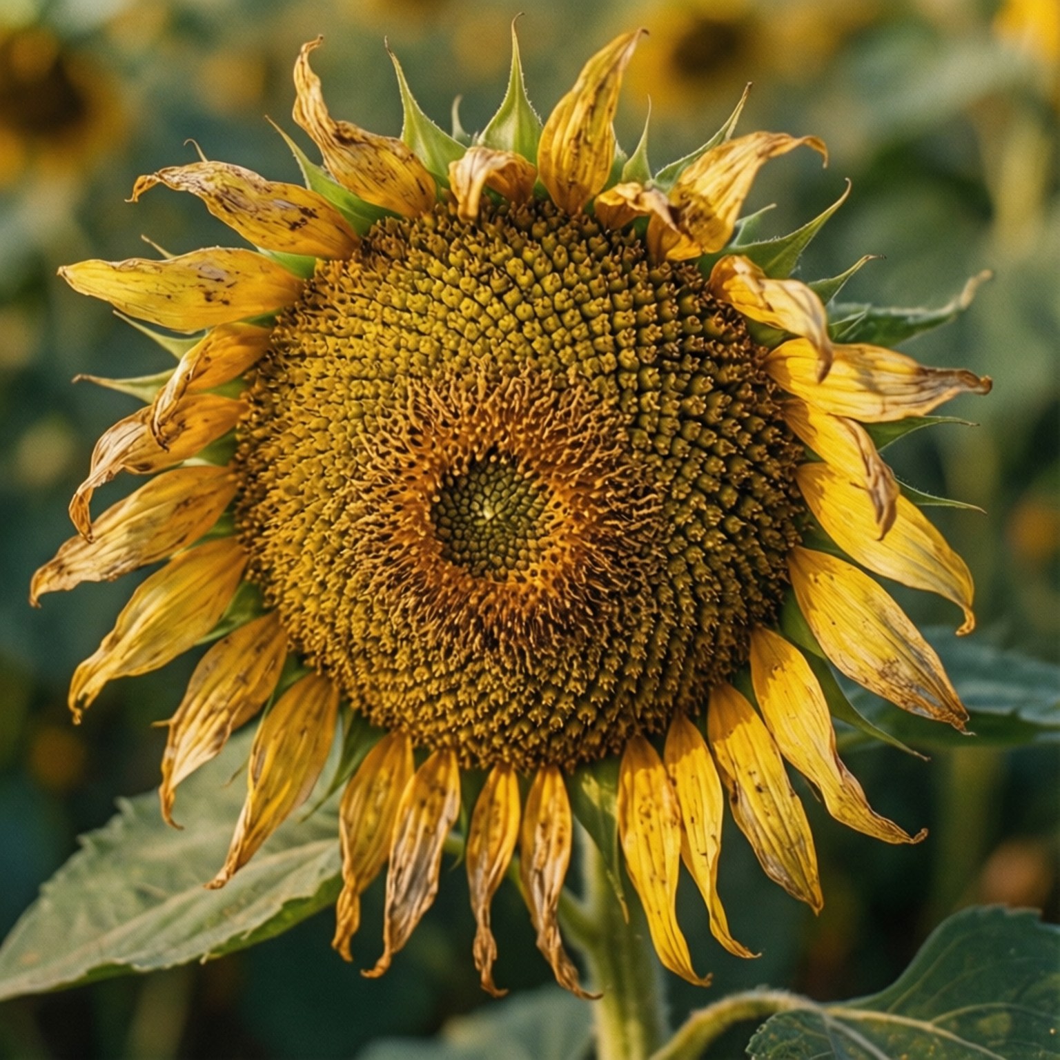 wilted sunflower, drooping yellow petals, textured brown center, HD Desktop Wallpaper