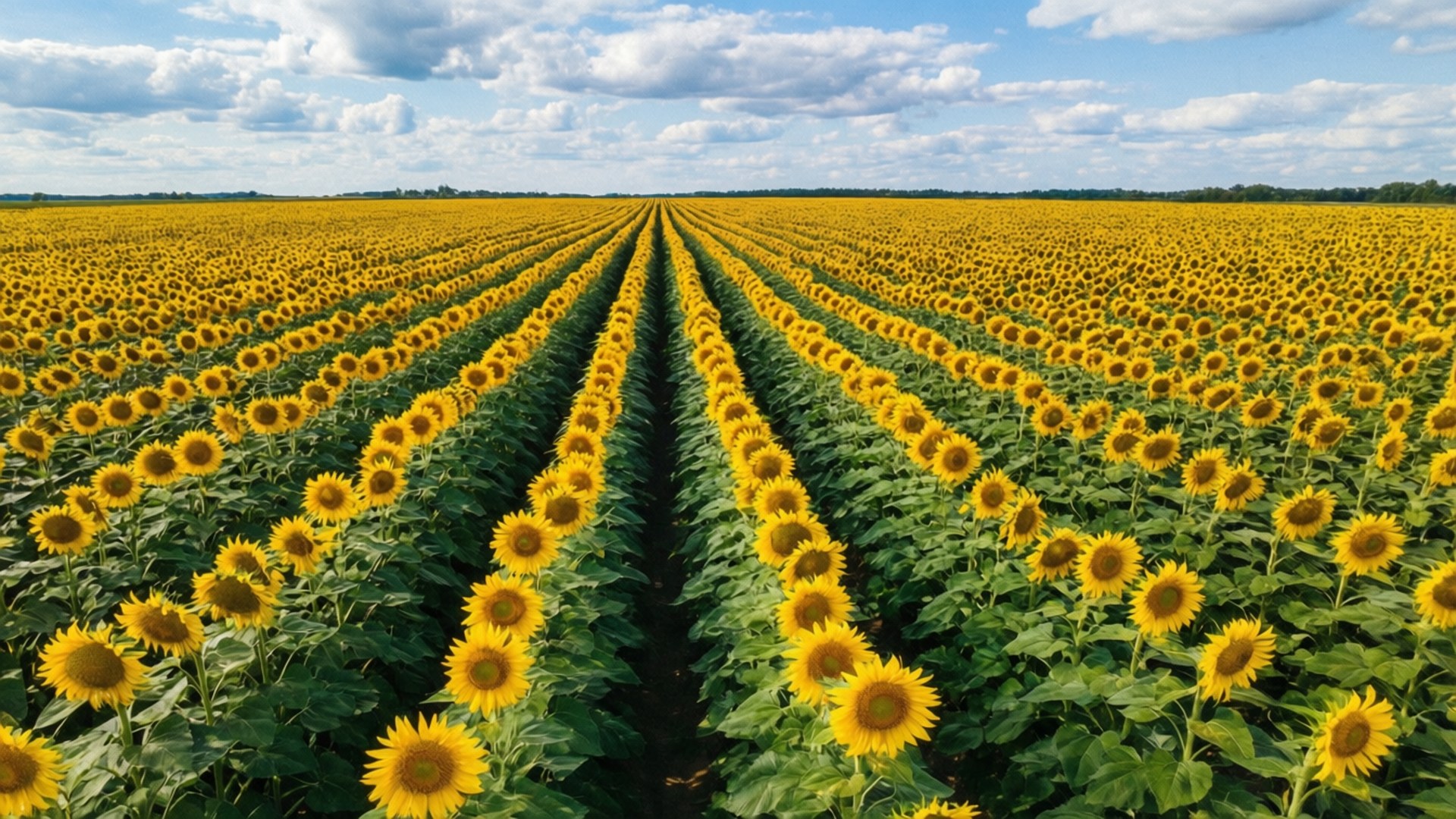 Aerial Bloom, sunflowers, bright blue sky, Full HD Desktop Wallpaper