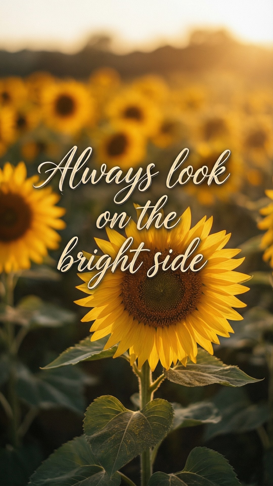 sunflower field, golden sunset light, always look on the bright side, Full HD Phone Wallpaper