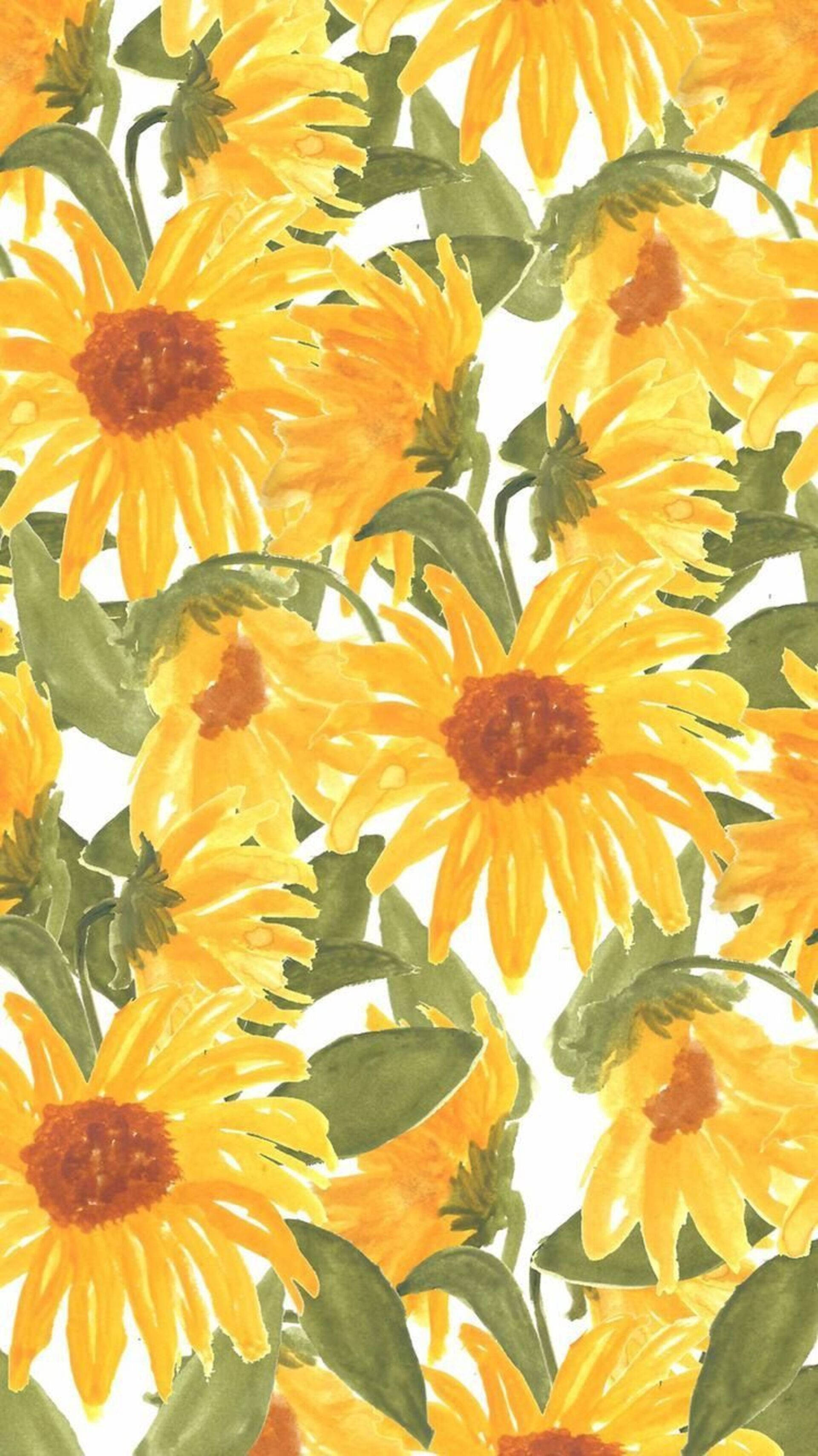 Sunflower iPhone, watercolor, yellow petals, 2K Phone Wallpaper