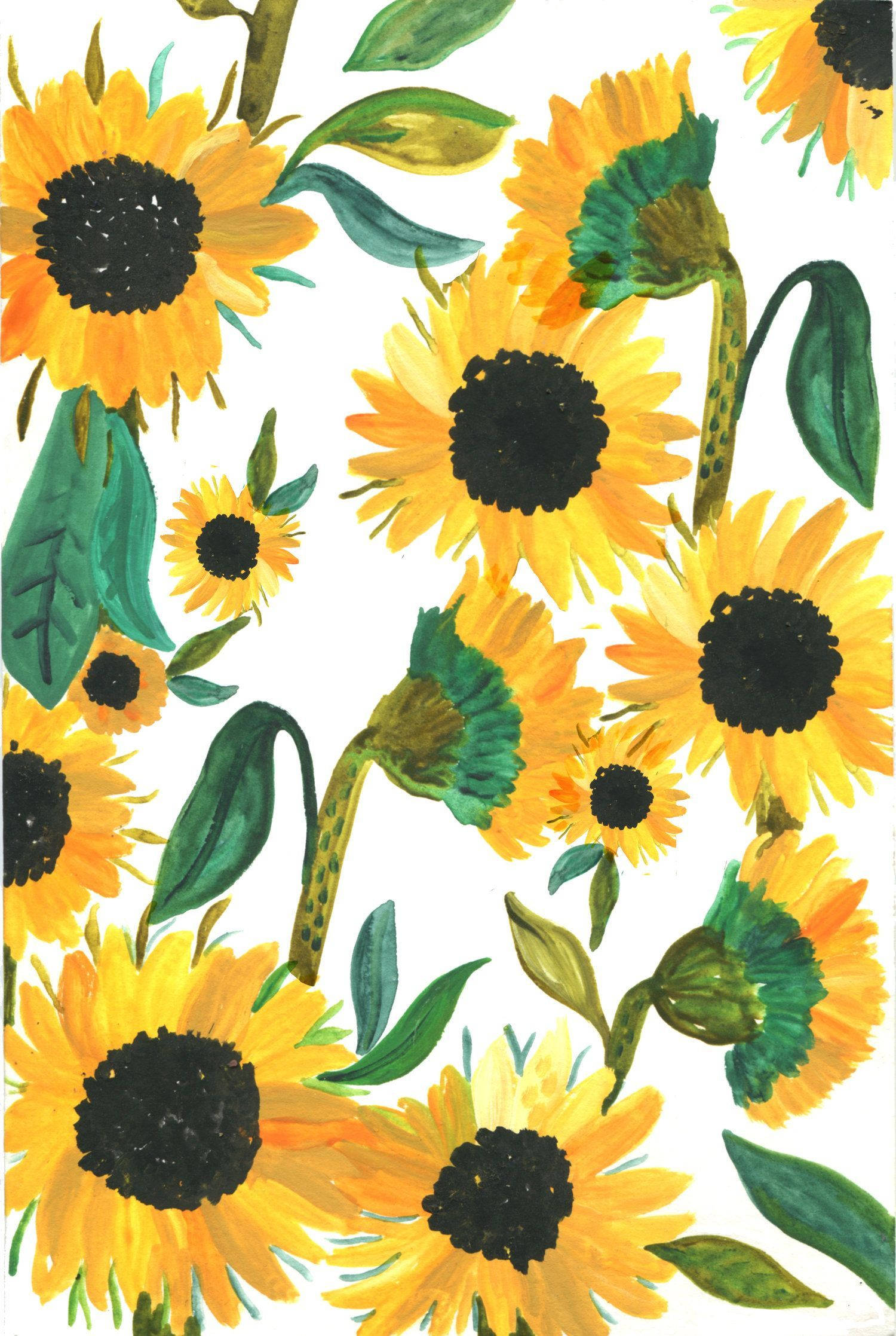Sunflower iPhone, vibrant watercolor, bold yellow petals, Full HD Phone Wallpaper