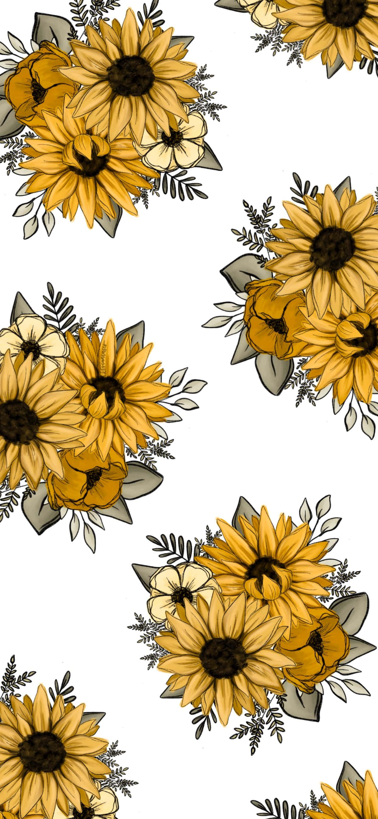 sunflowers, white background, vibrant yellow, 2K Phone Wallpaper