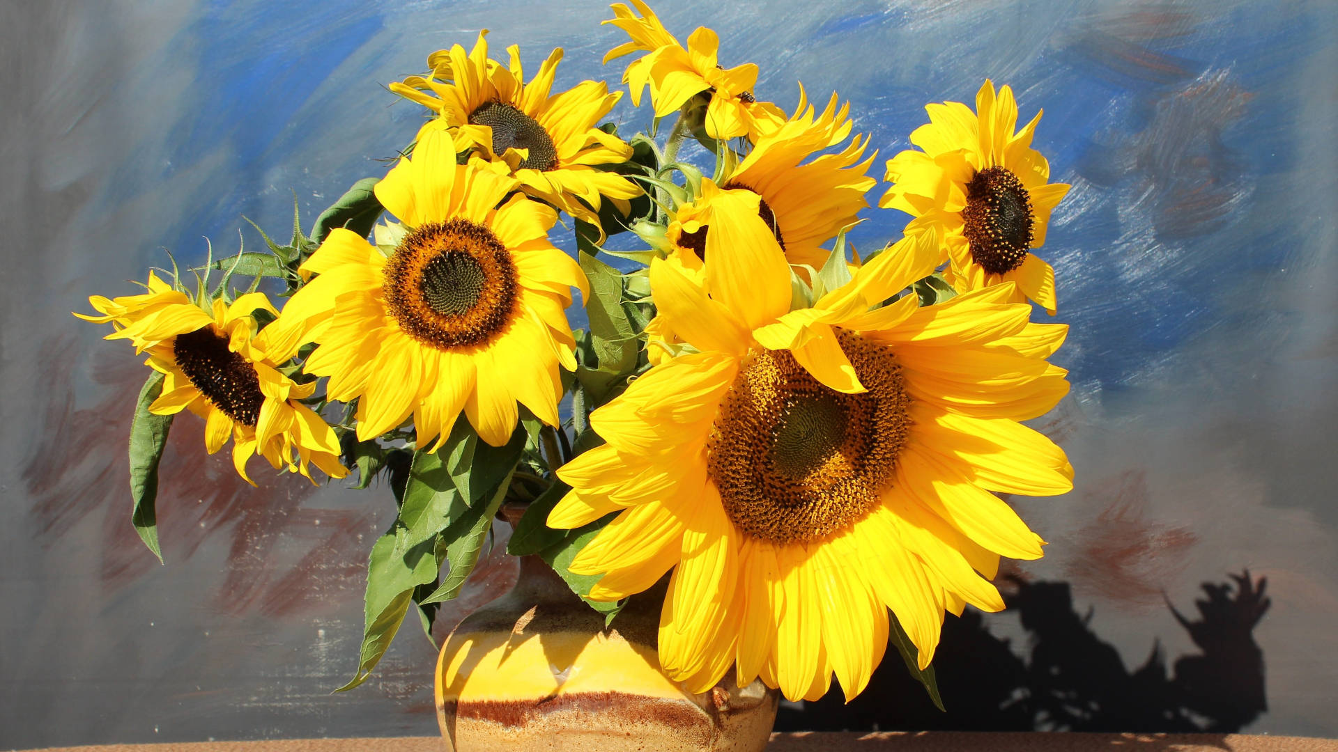 potted sunflower laptop, sunflowers, ceramic vase, Full HD Desktop Wallpaper