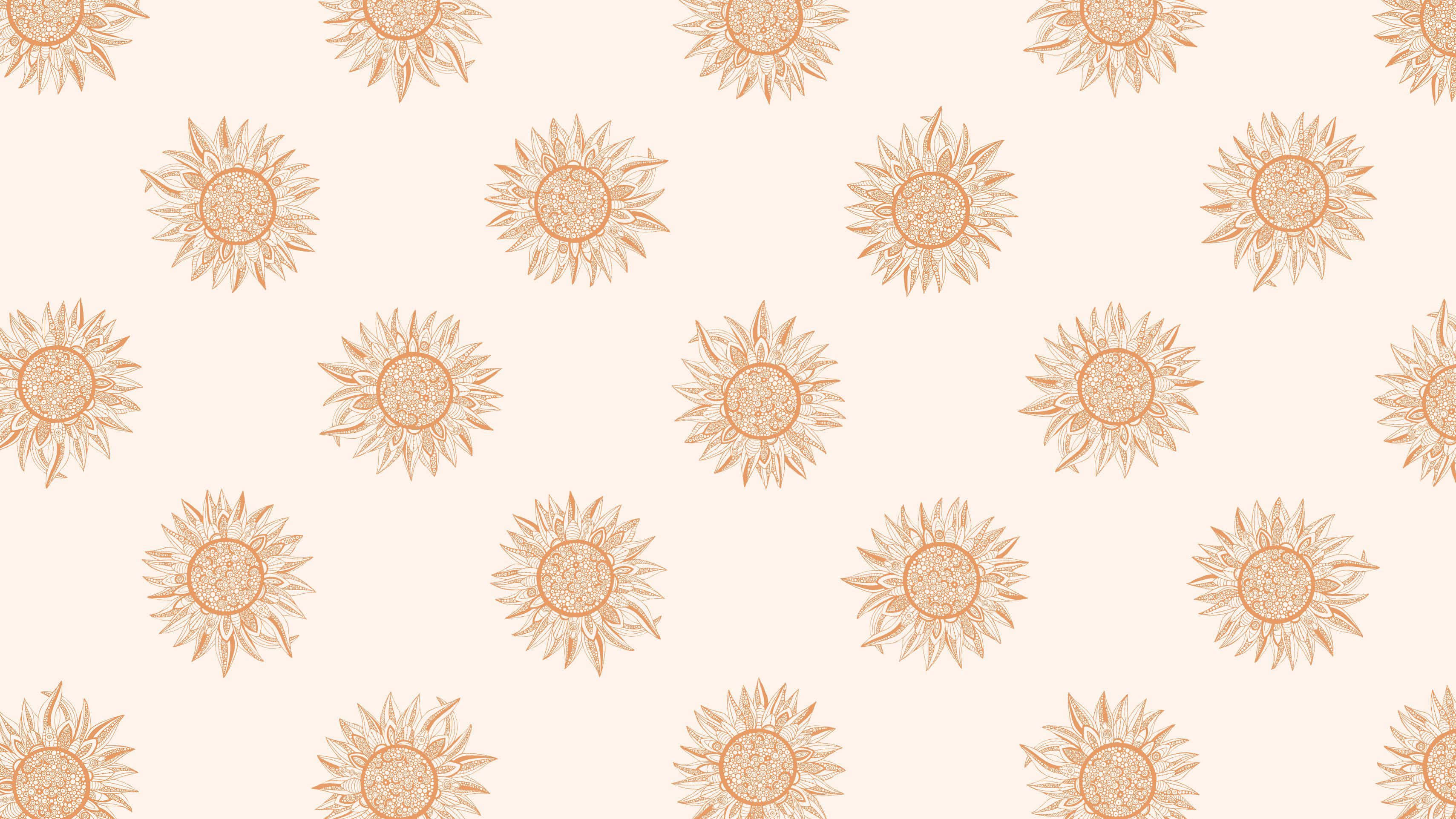 rose gold laptop, sunflowers, beige background, 2K Desktop Wallpaper