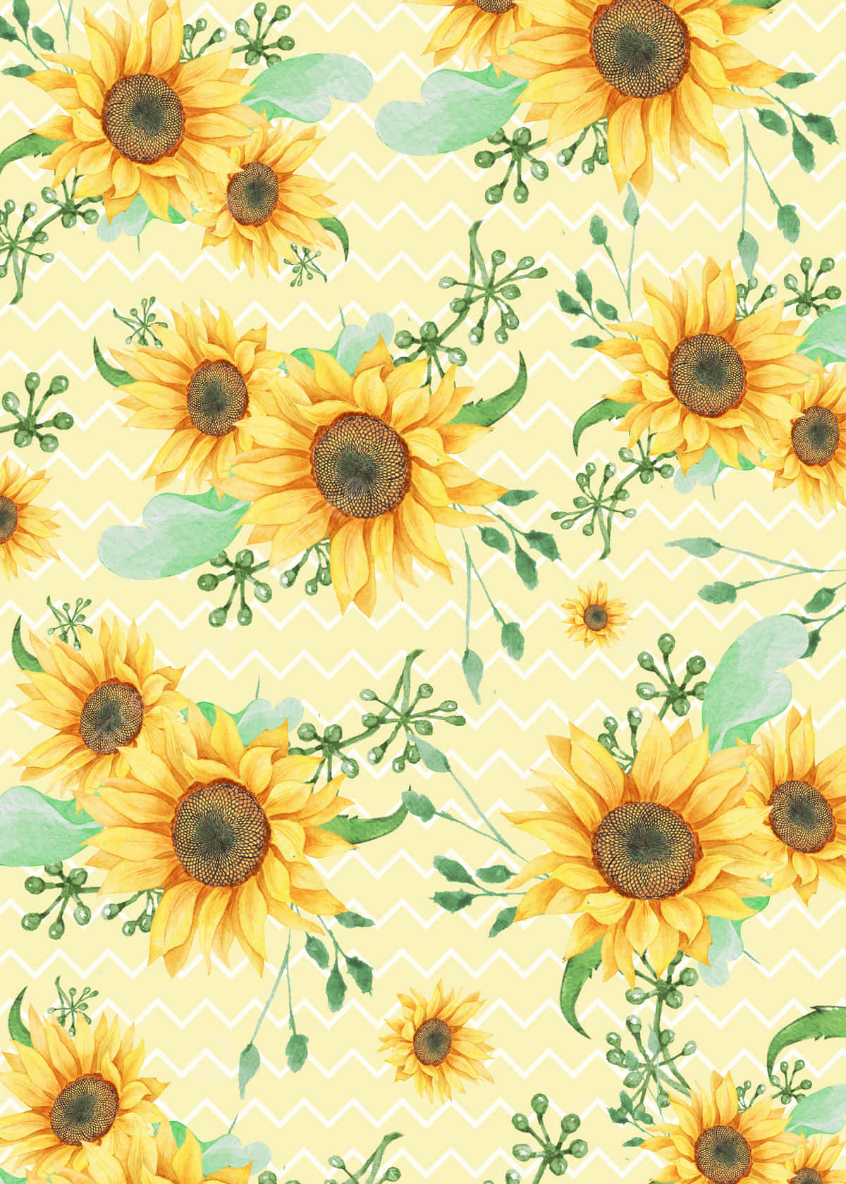 sunflower phone, pale yellow chevron background, vibrant sunflowers, HD Phone Wallpaper