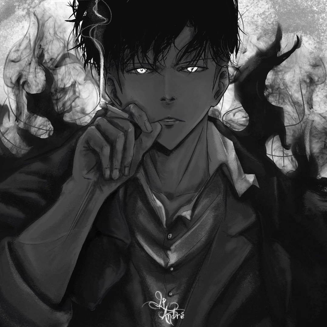 Sung Jin Woo, glowing eyes, cigarette, SD Phone Wallpaper
