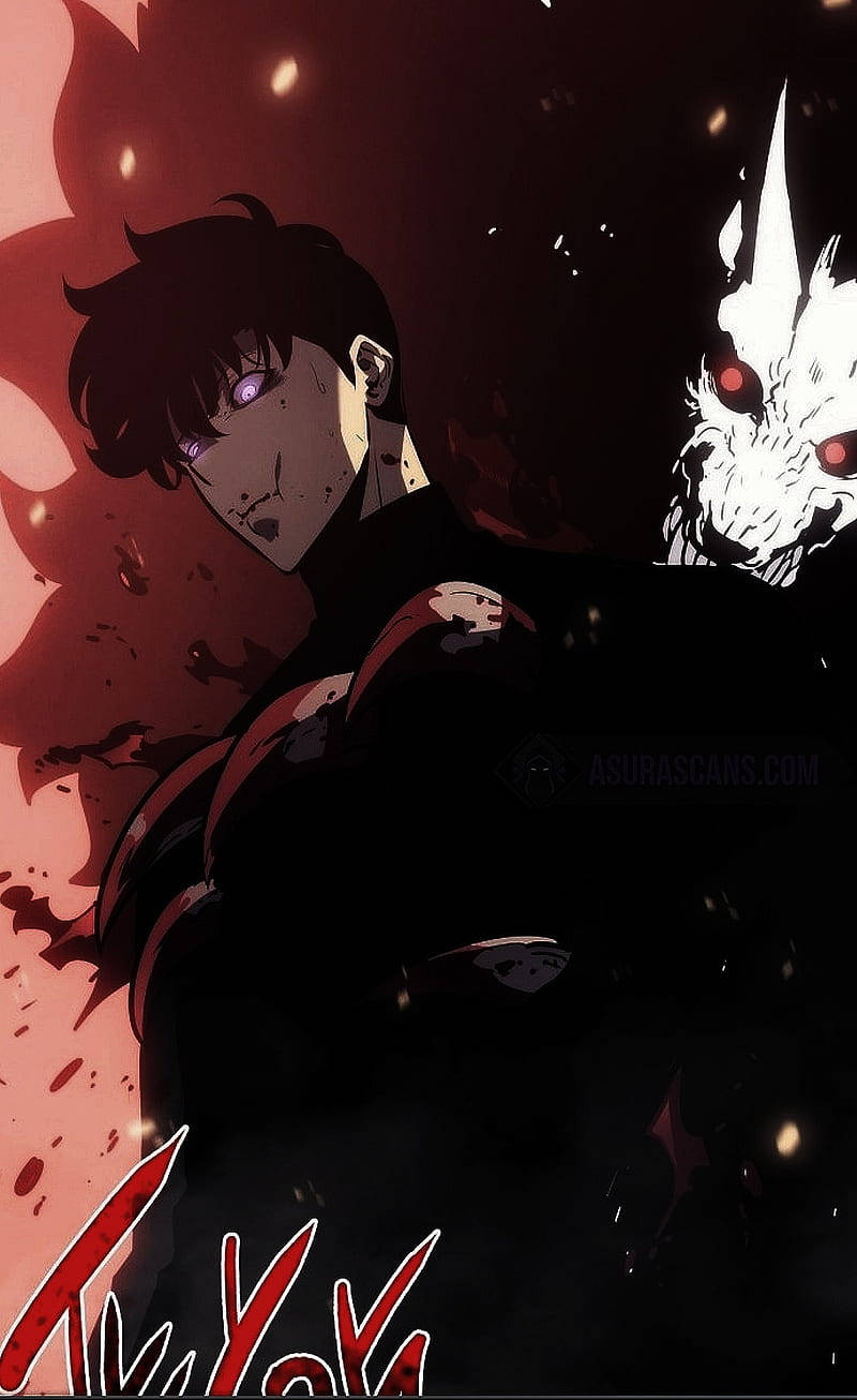 Sung Jin Woo, white demonic entity, glowing purple eyes, HD Phone Wallpaper