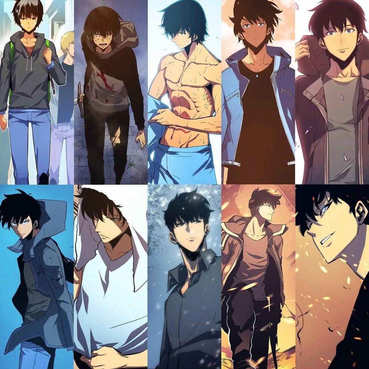 Sung Jin Woo, anime male characters, collage, SD Desktop Wallpaper